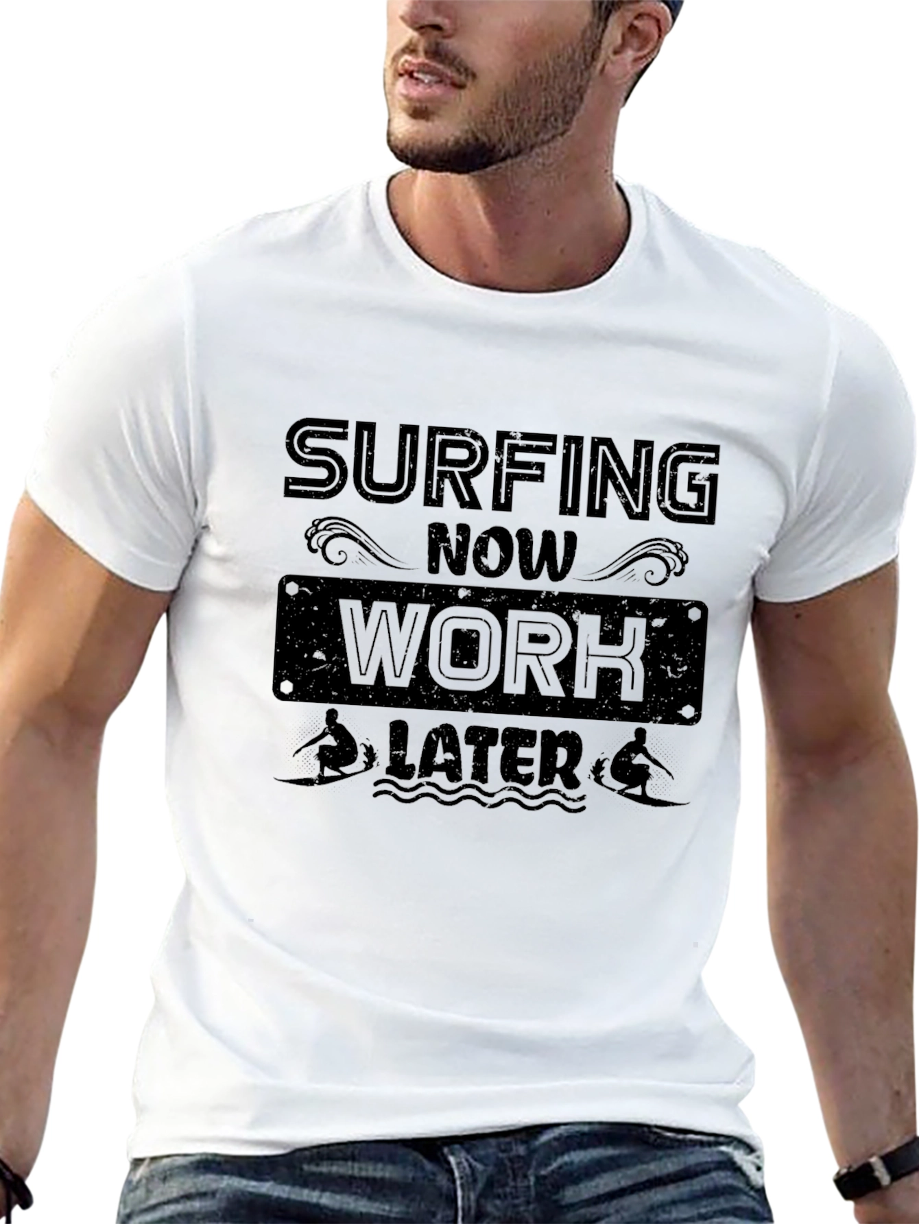 Surfing Now Work Later Graphic T-Shirt