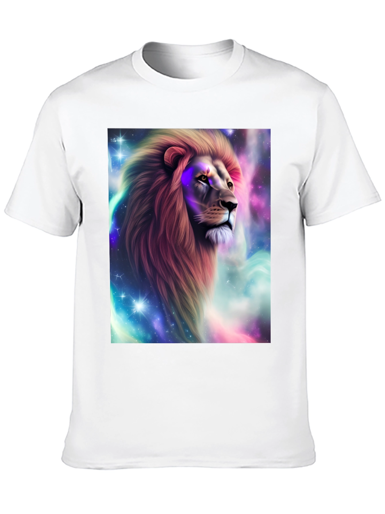 Lion Galaxy Graphic Print Black T-Shirt