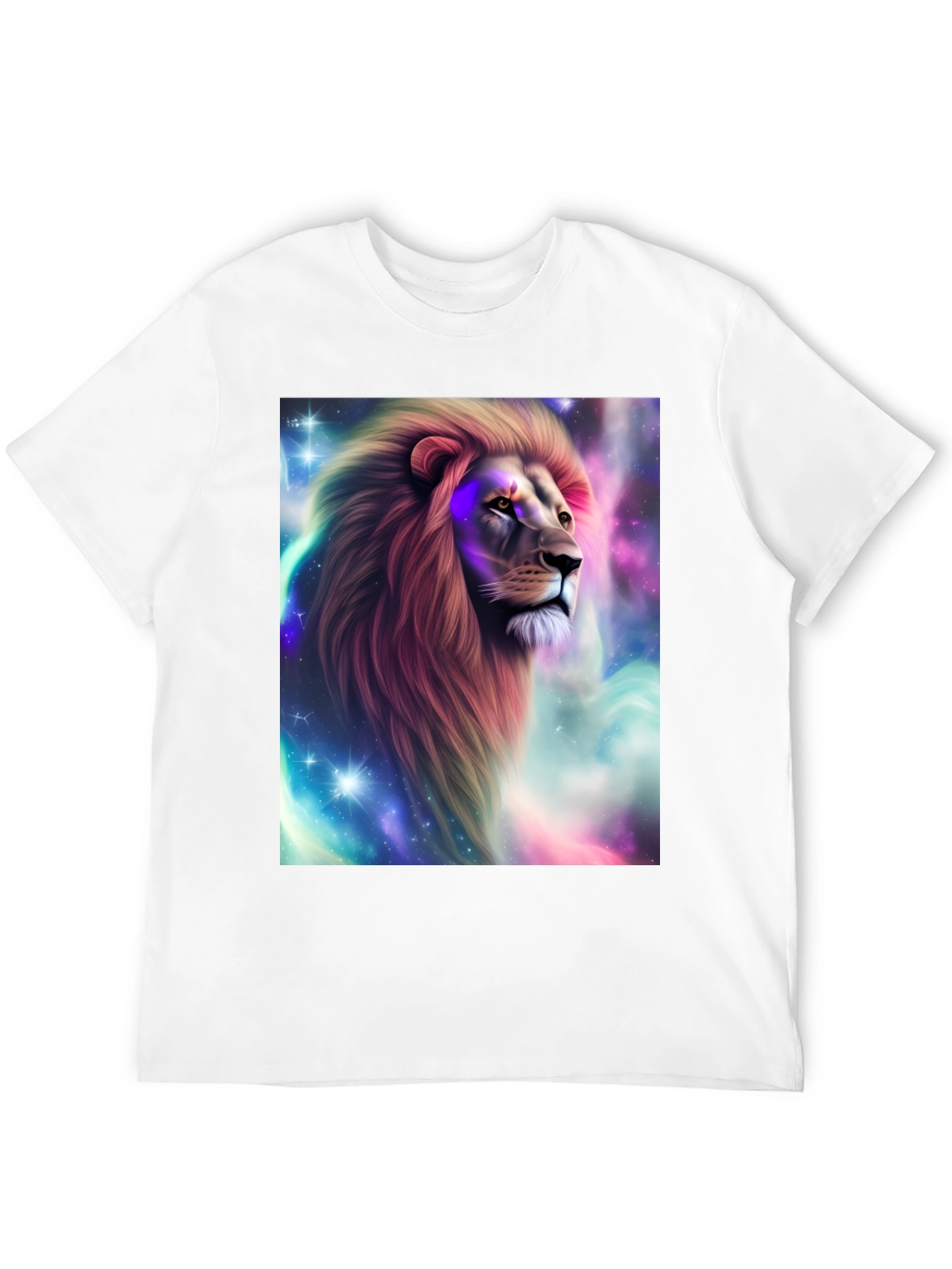 Lion Galaxy Graphic Print Black T-Shirt