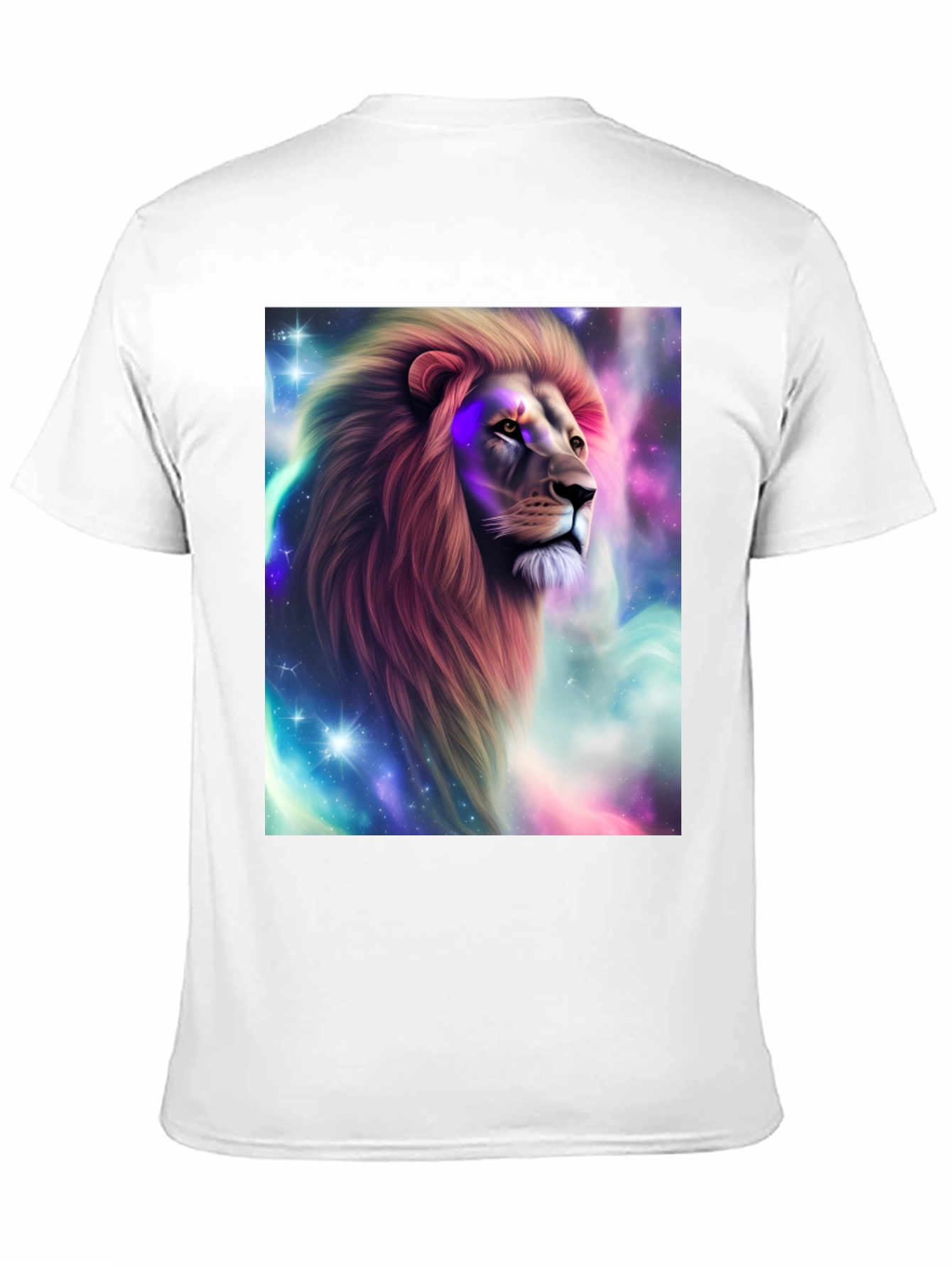Lion Galaxy Graphic Print Black T-Shirt