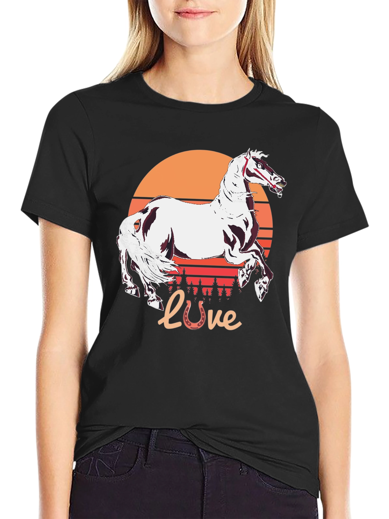 Horse Love Sunset Graphic Tee