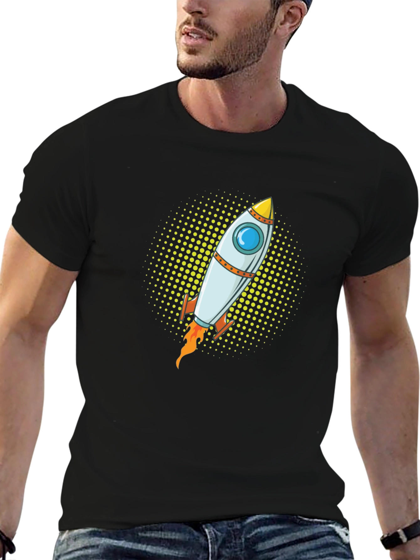Rocket Graphic Tee - Black Cotton T-Shirt