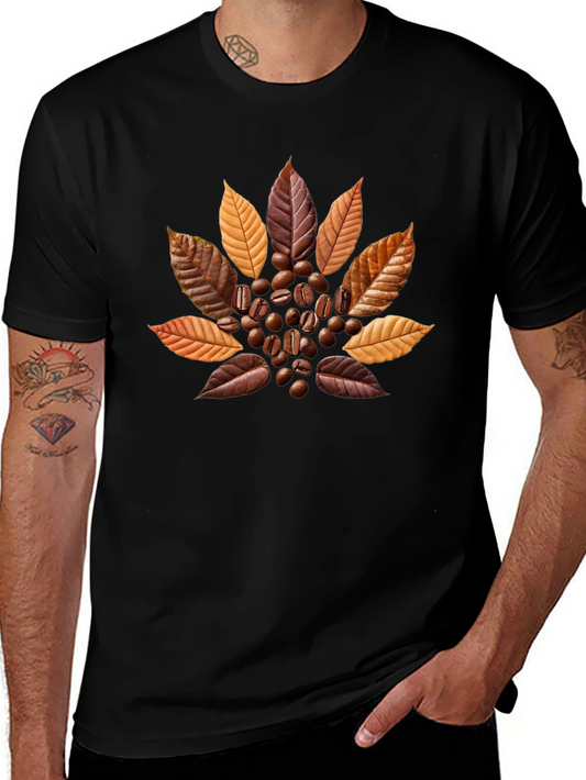 Coffee Bean & Leaf Graphic Tee - Stylish Casual Wear