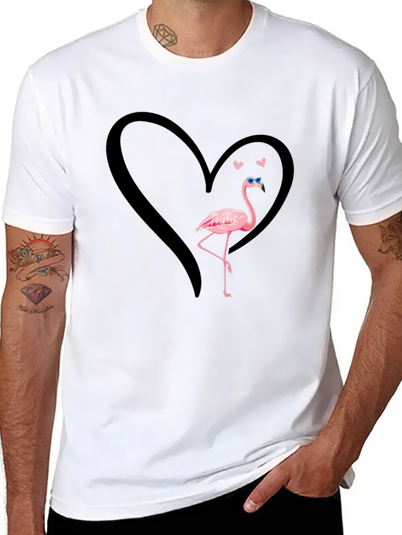 Flamingo Heart T-Shirt - Cool Graphic Tee