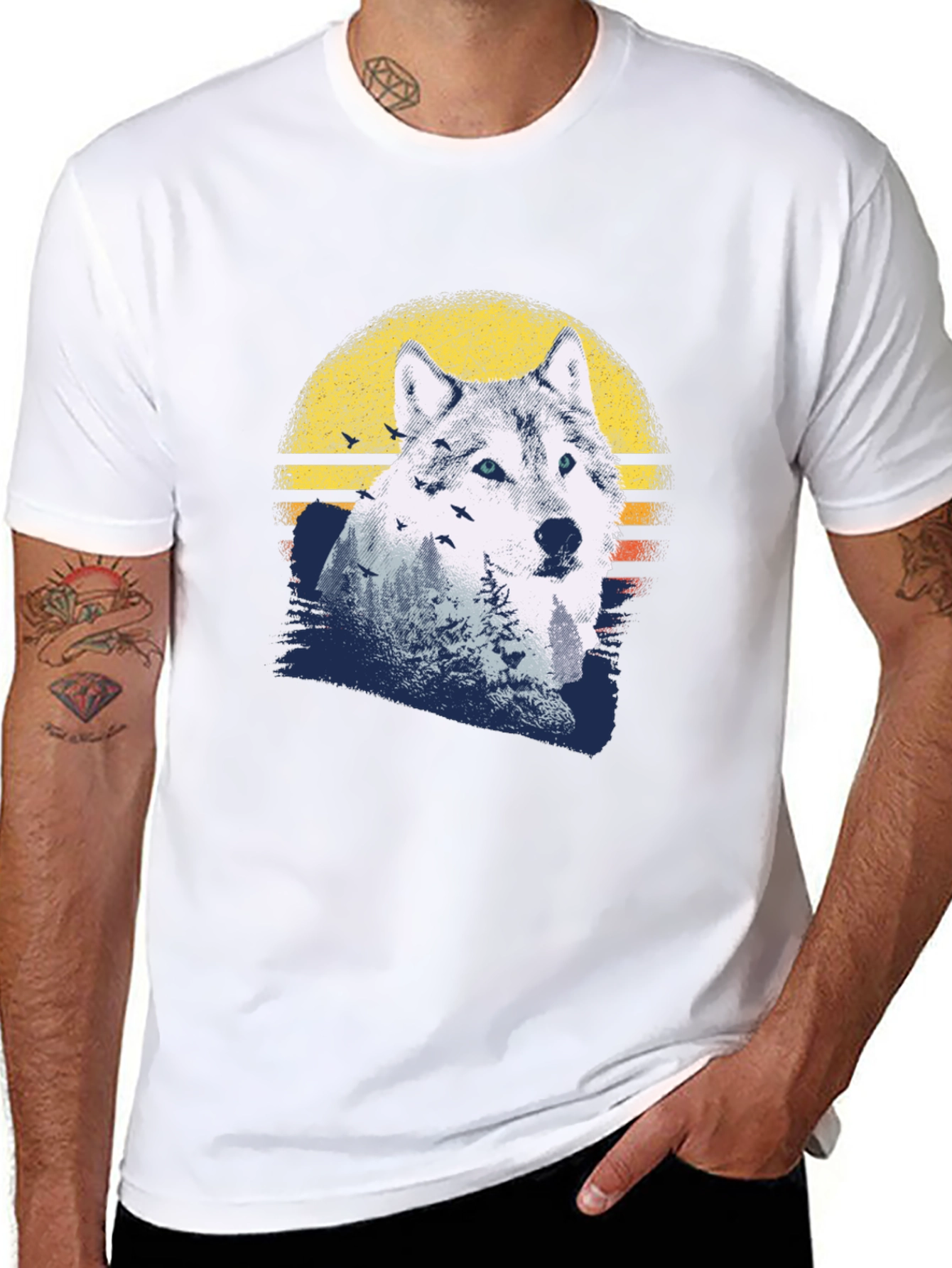 Wolf Sunset Graphic Tee - Mens Black T-Shirt