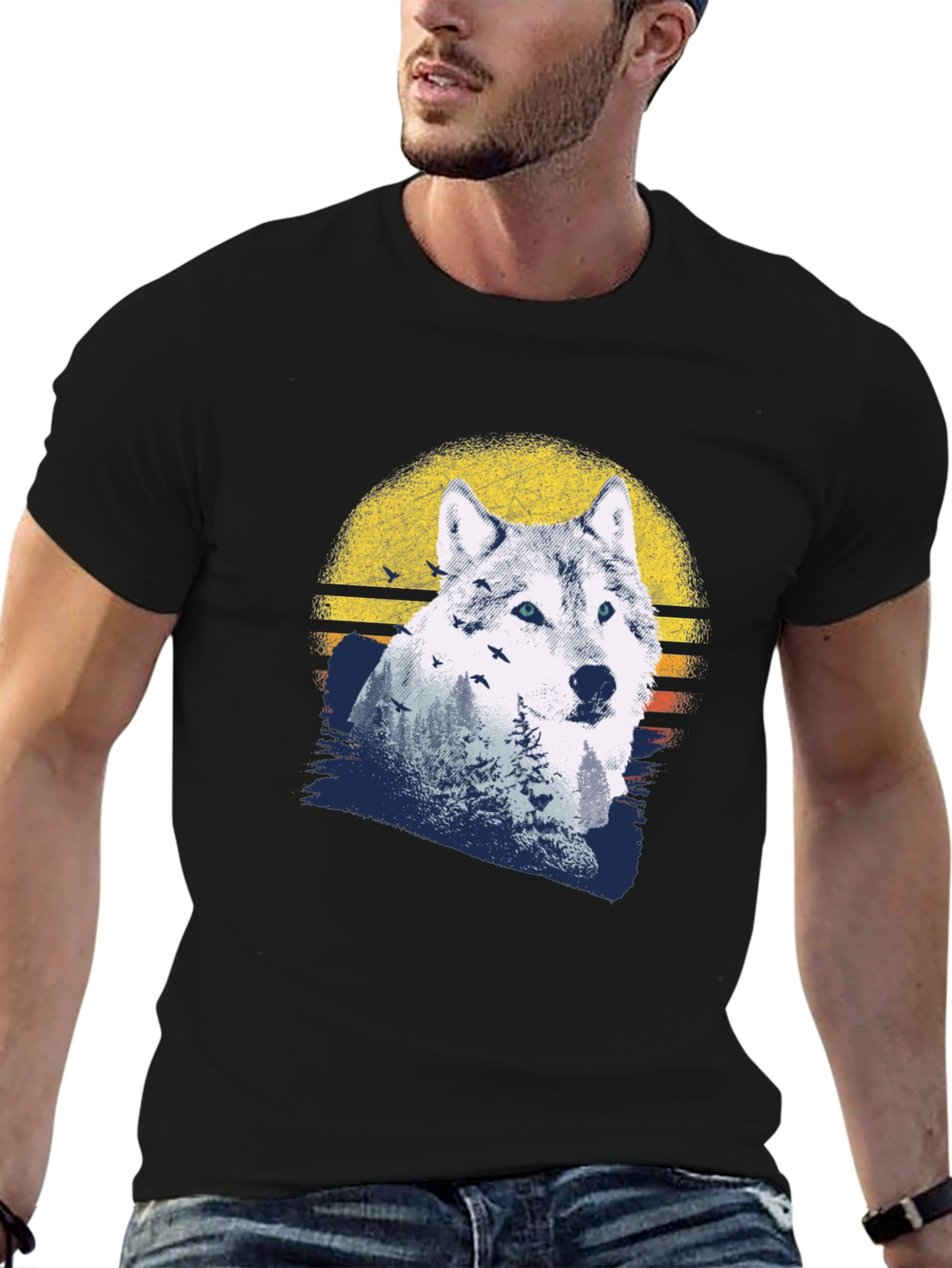 Wolf Sunset Graphic Tee - Mens Black T-Shirt