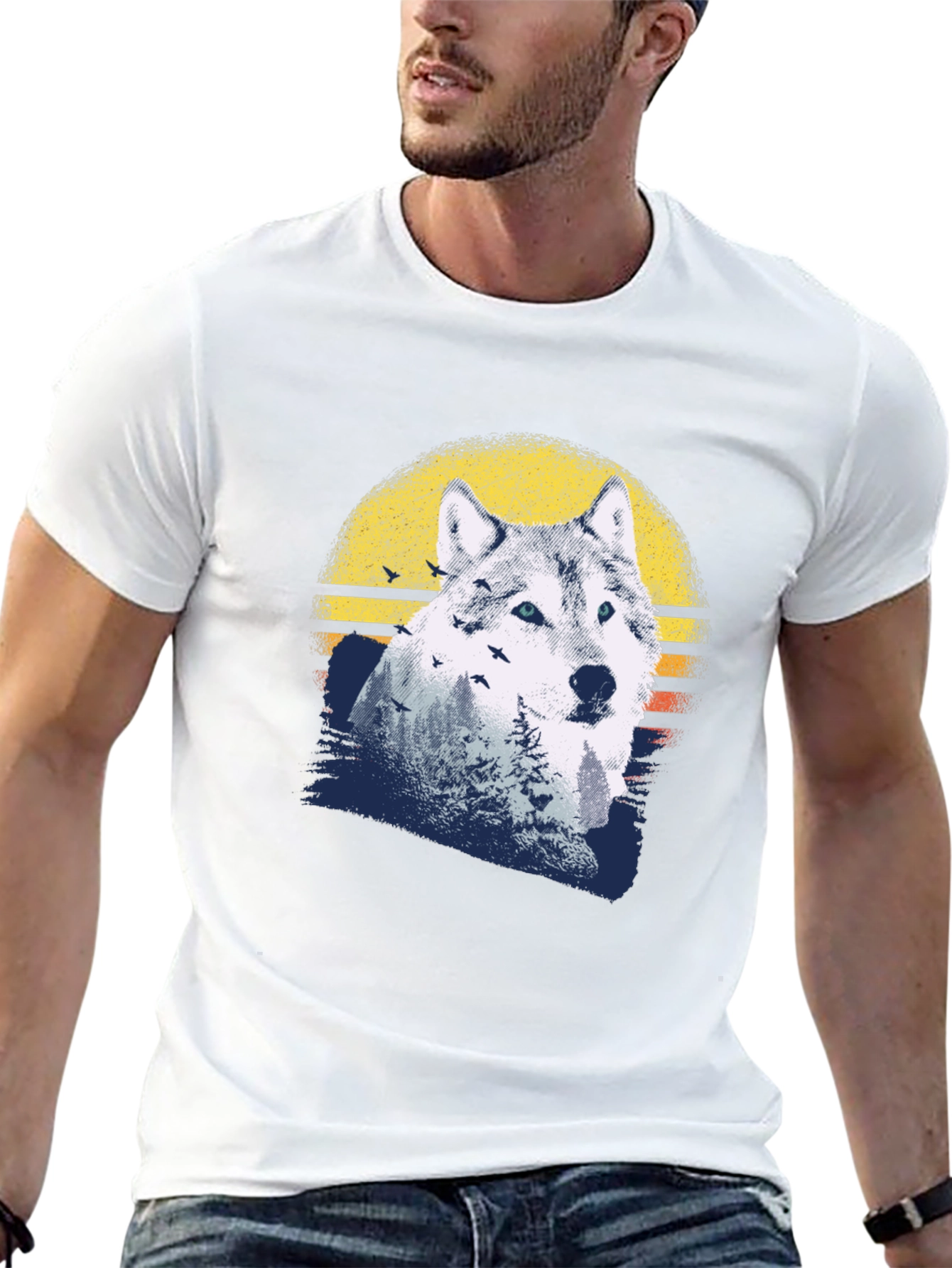 Wolf Sunset Graphic Tee - Mens Black T-Shirt