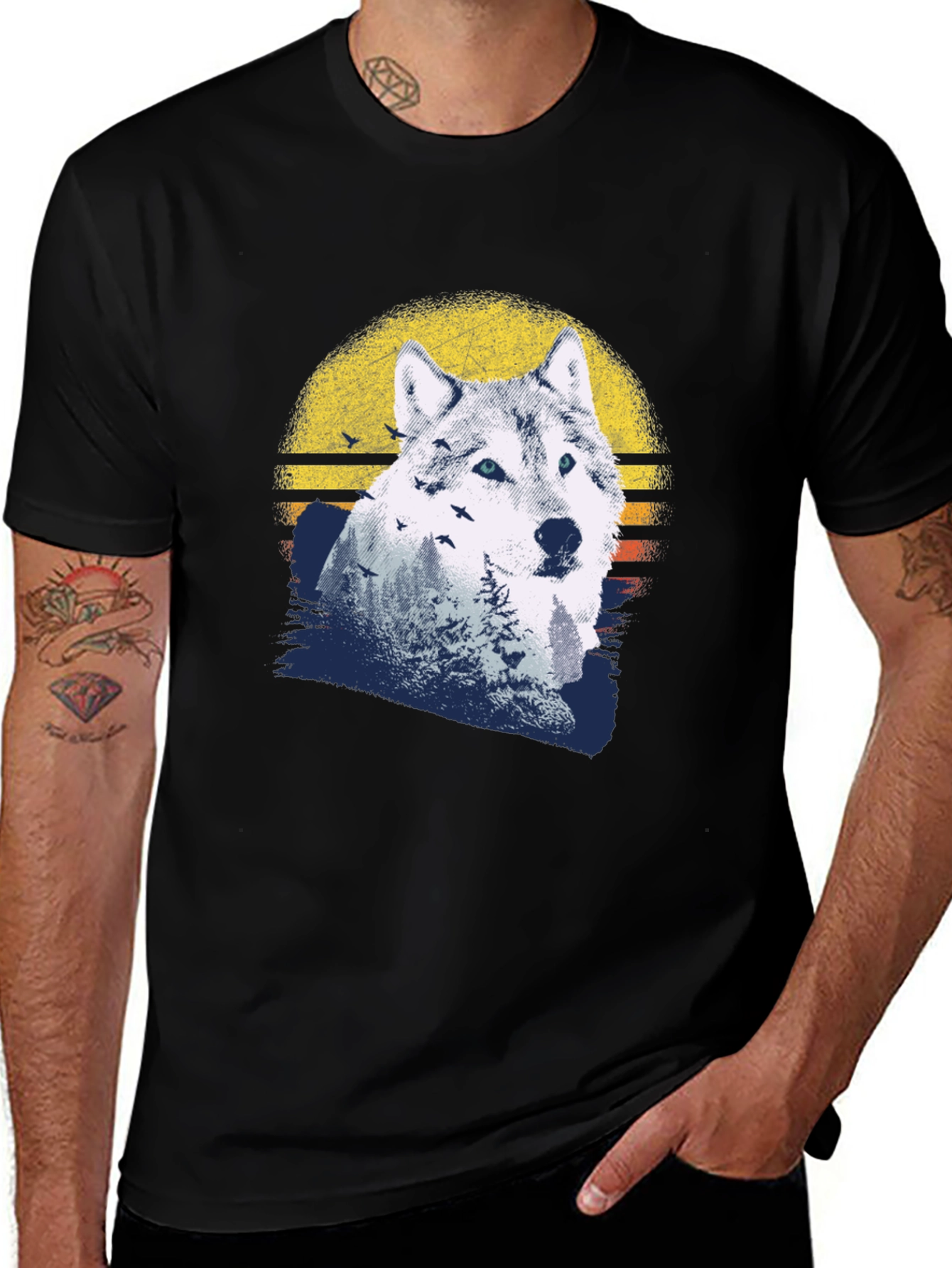 Wolf Sunset Graphic Tee - Mens Black T-Shirt