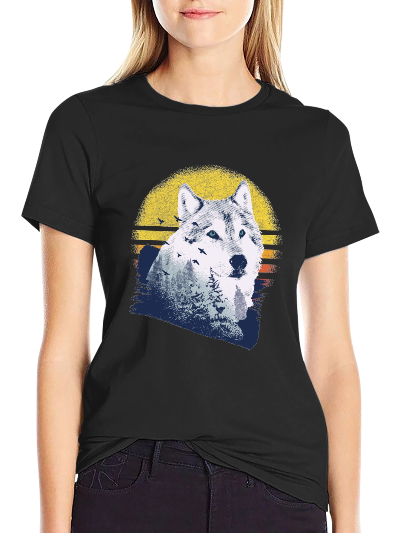Wolf Sunset Graphic Tee - Mens Black T-Shirt