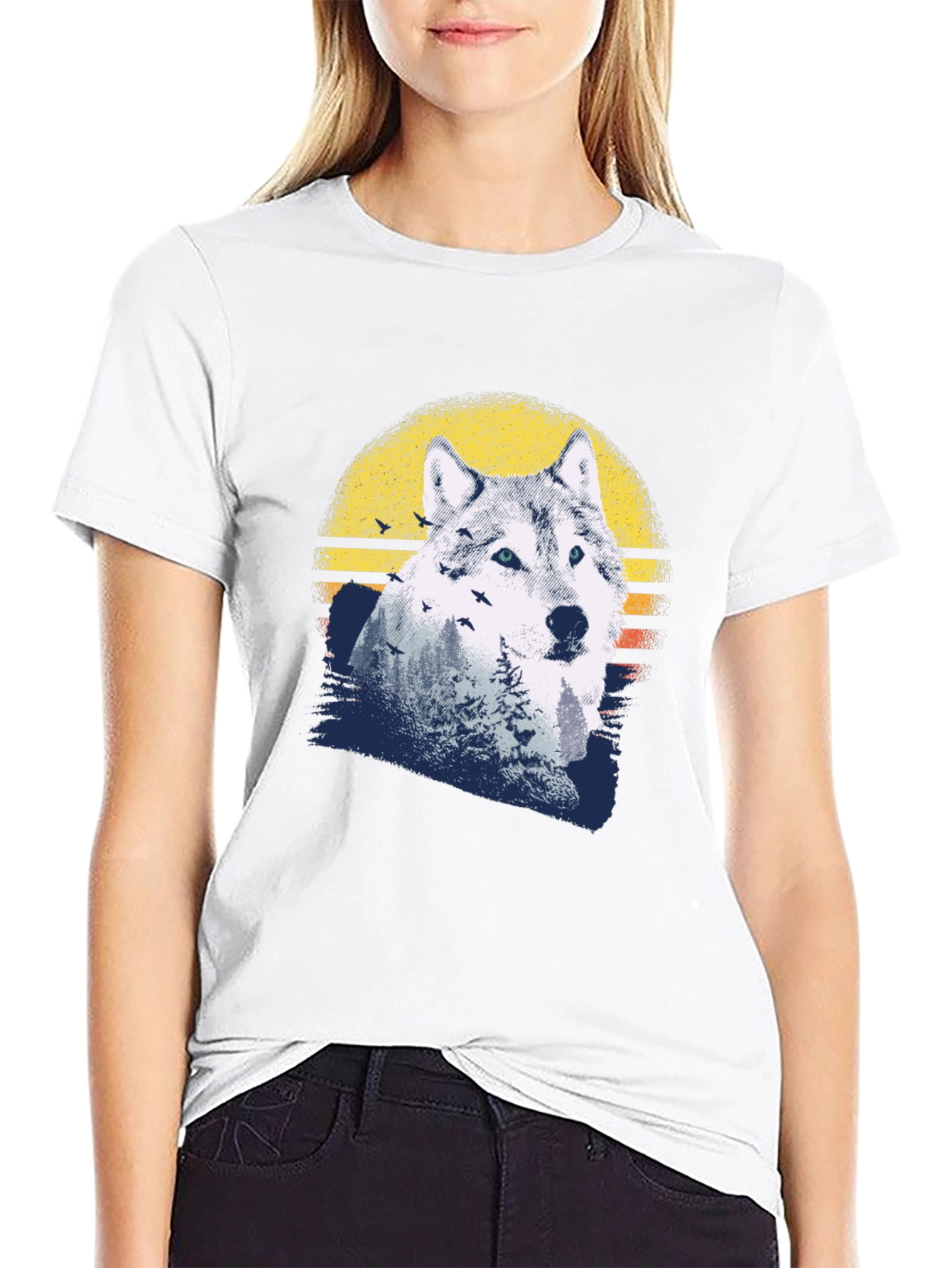 Wolf Sunset Graphic Tee - Mens Black T-Shirt