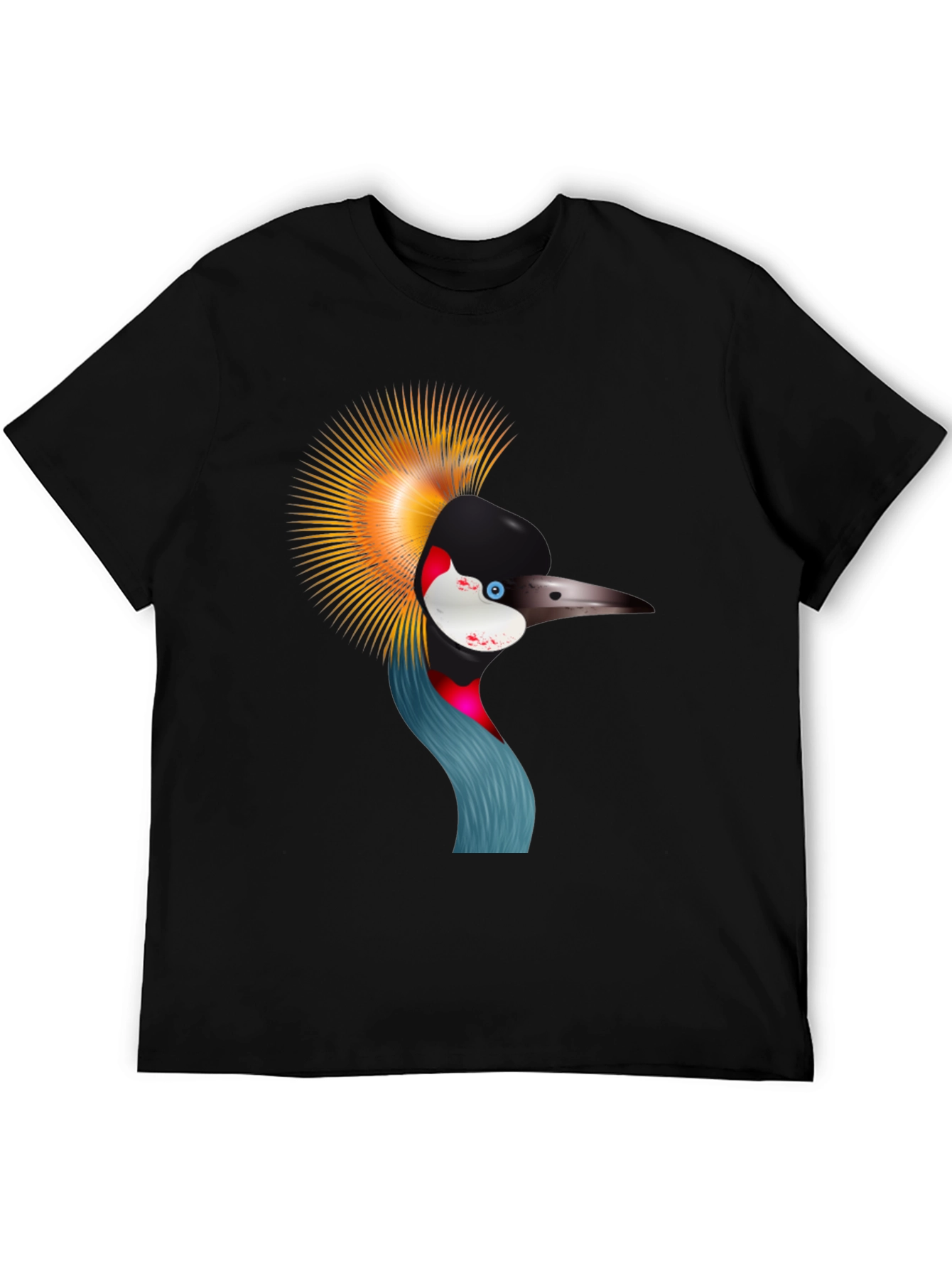 Crowned Crane Graphic Tee - Black Cotton Shirt