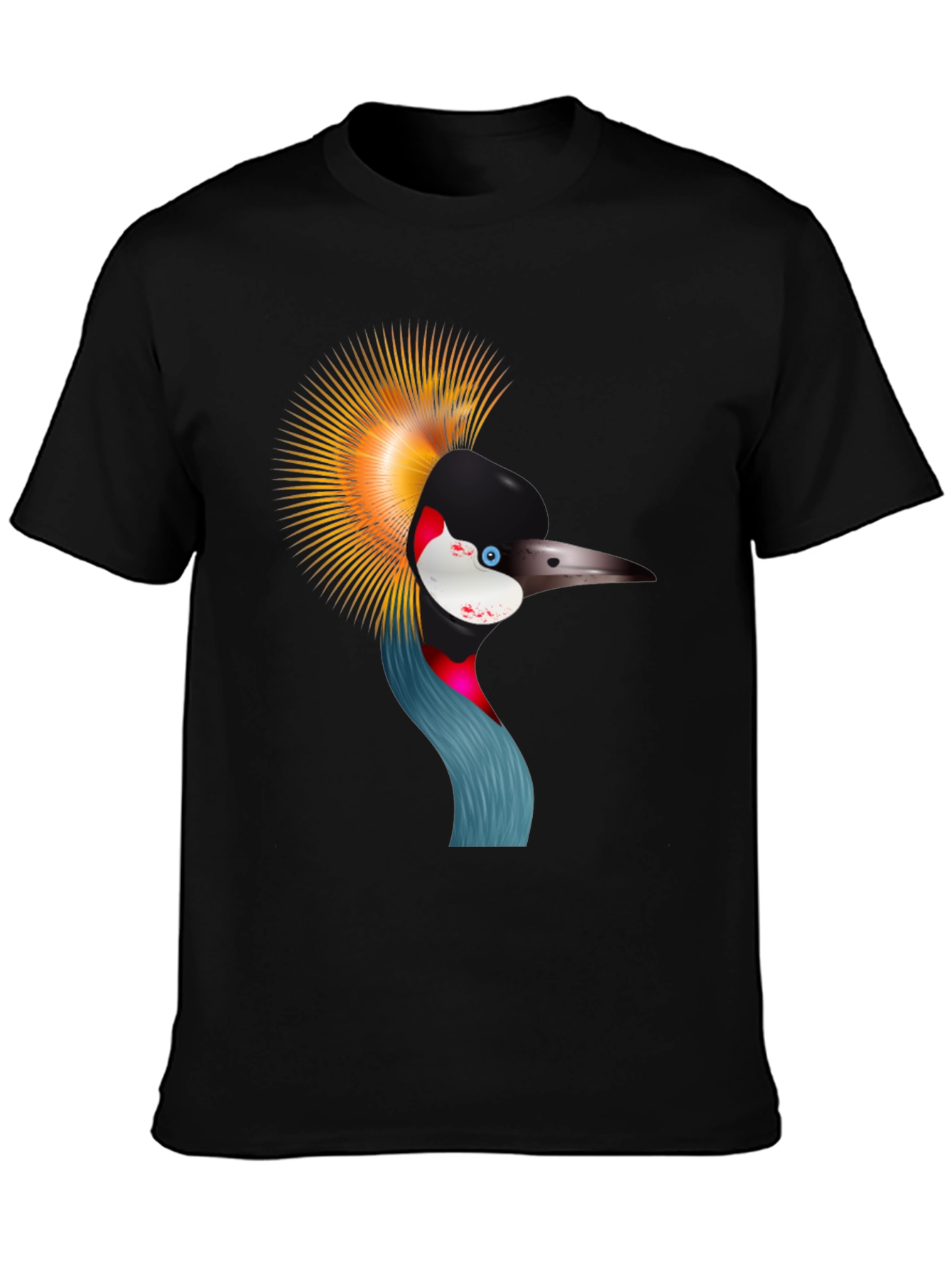 Crowned Crane Graphic Tee - Black Cotton Shirt