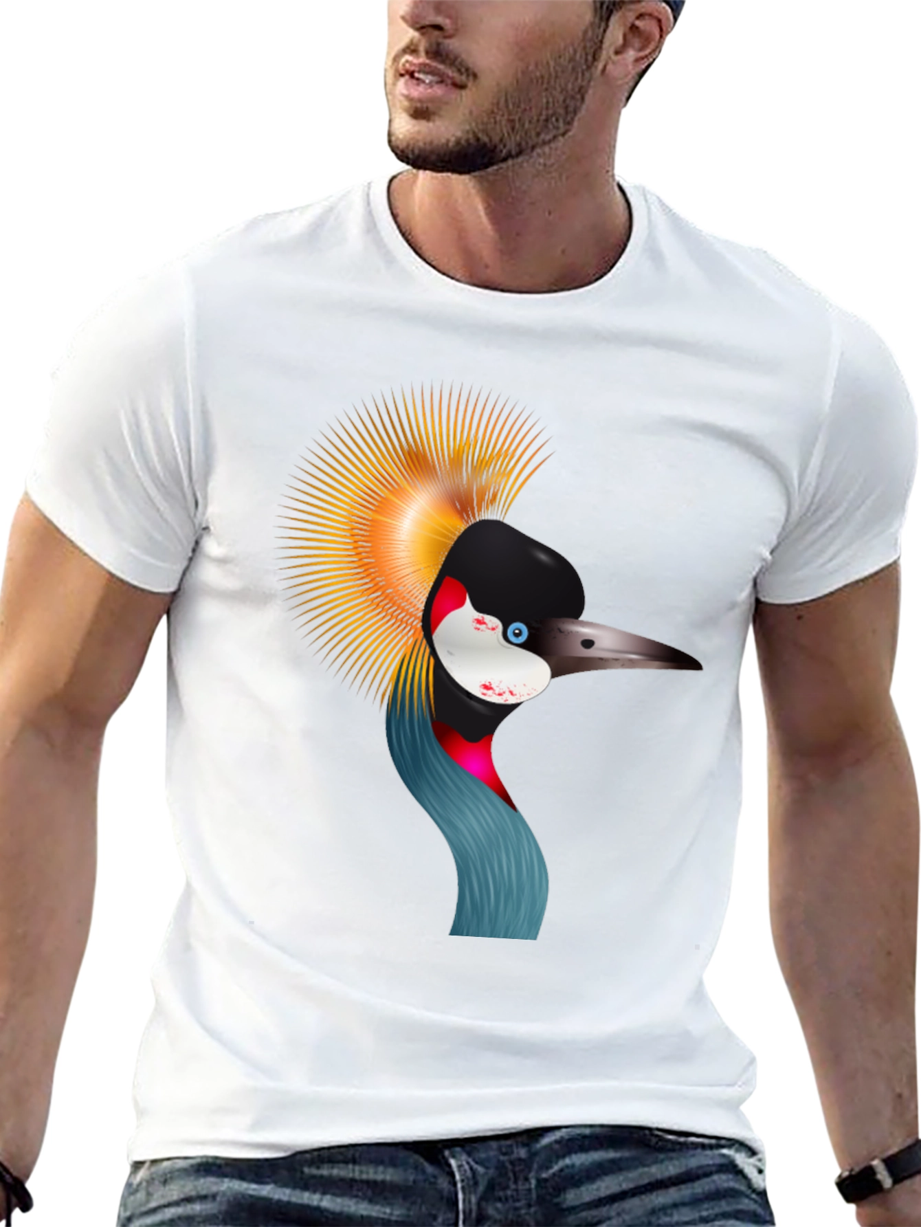 Crowned Crane Graphic Tee - Black Cotton Shirt