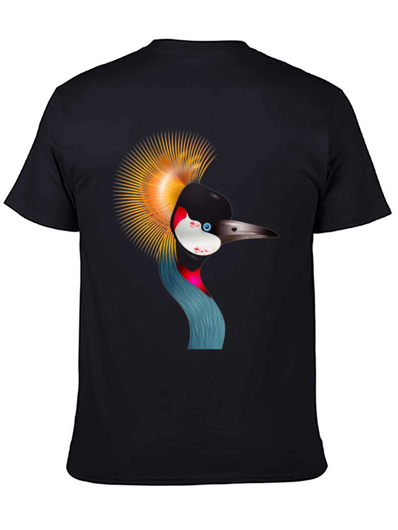 Crowned Crane Graphic Tee - Black Cotton Shirt