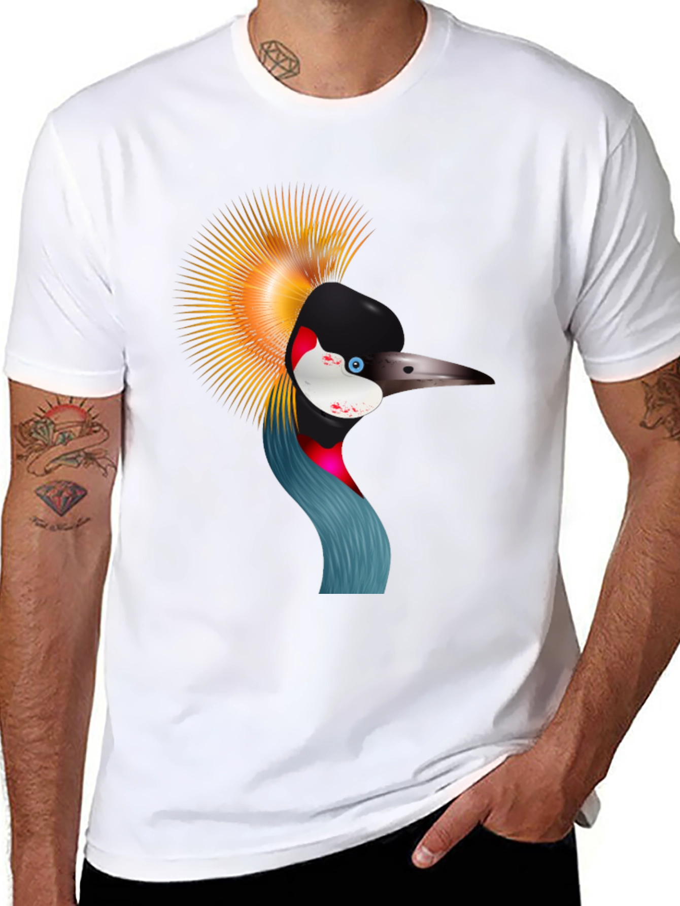 Crowned Crane Graphic Tee - Black Cotton Shirt