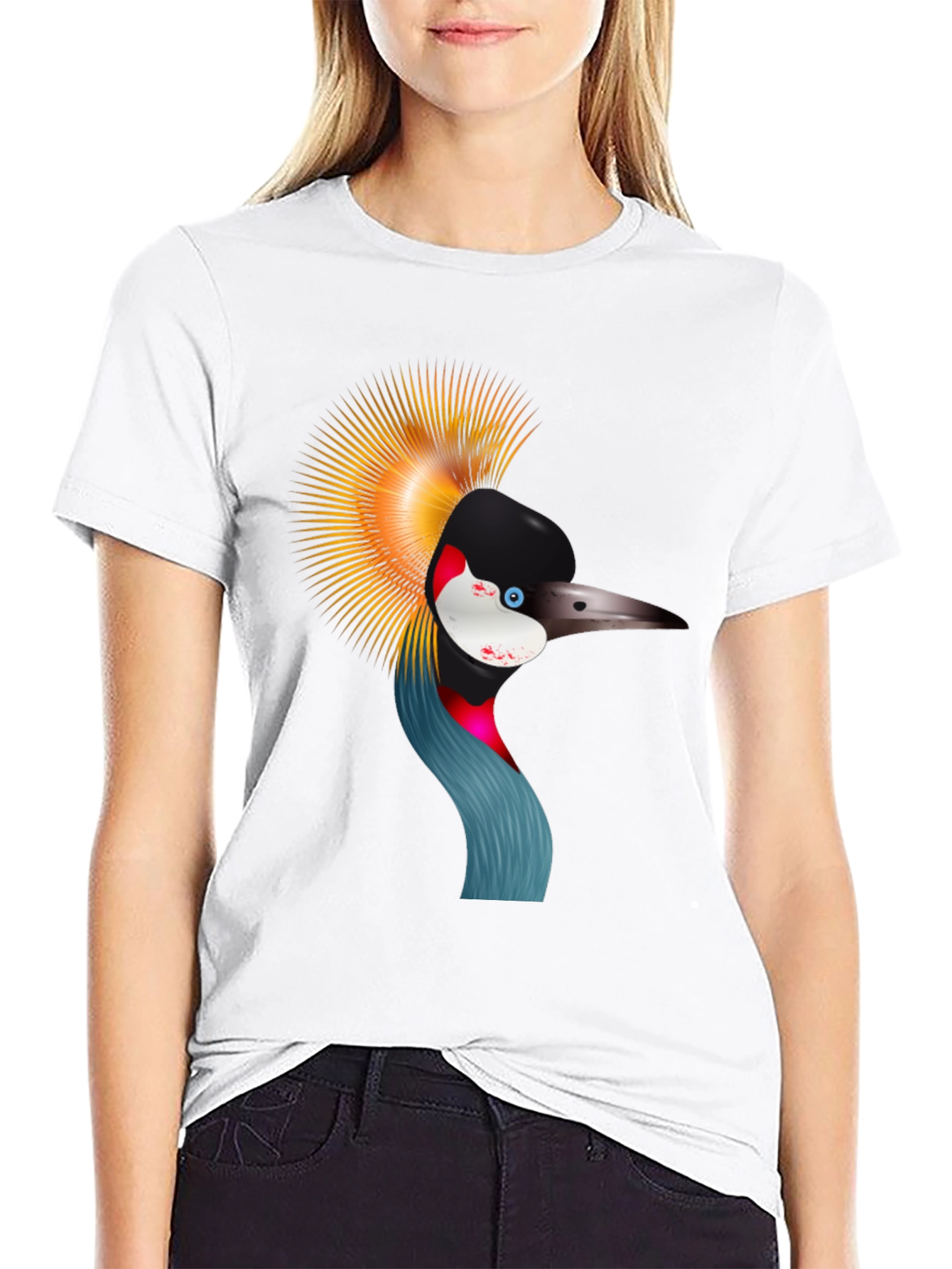 Crowned Crane Graphic Tee - Black Cotton Shirt