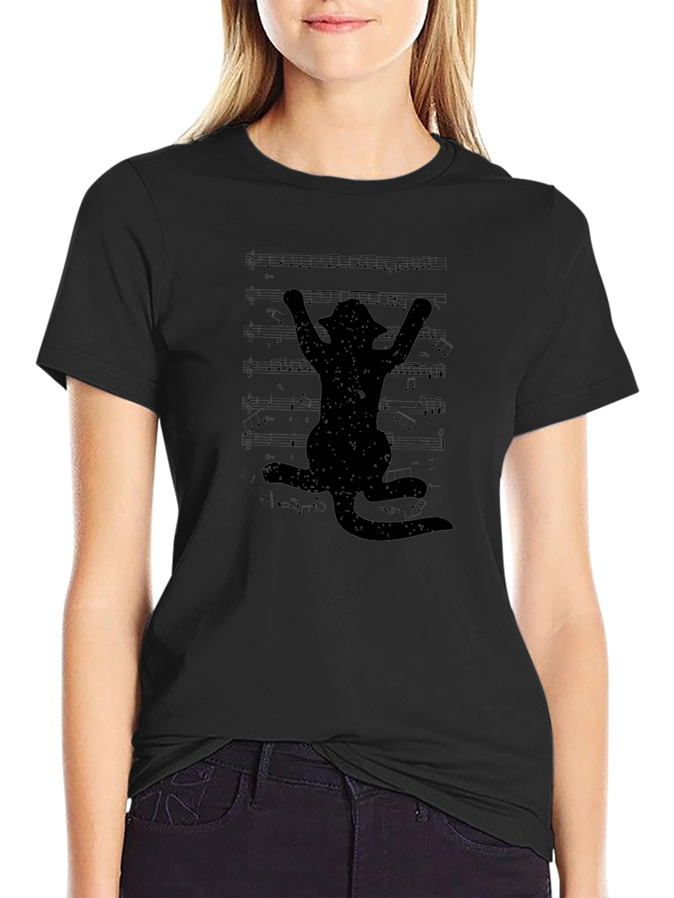 Musical Cat T-Shirt - Black Cotton Tee