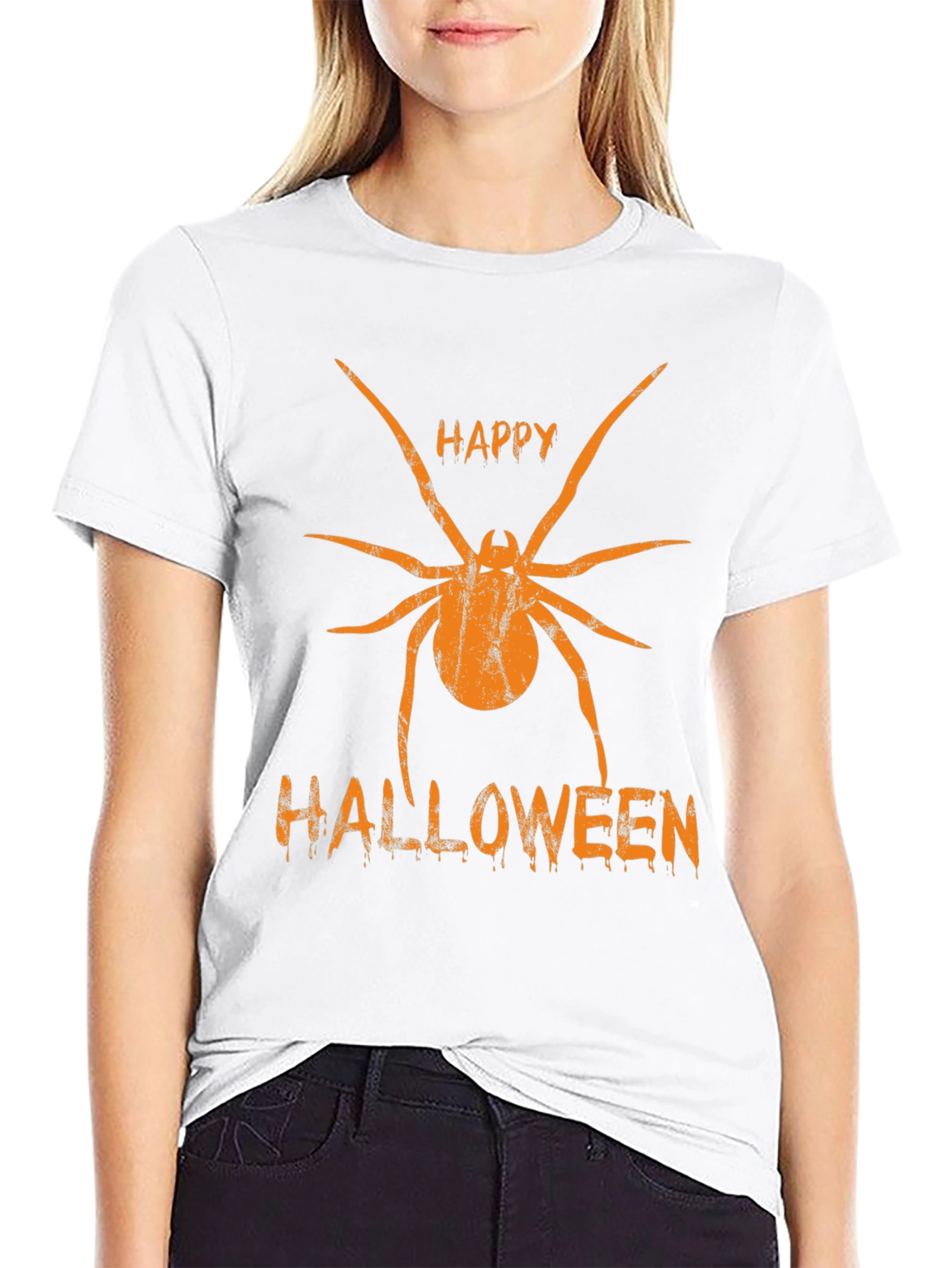 Happy Halloween Spider Graphic Tee - Black