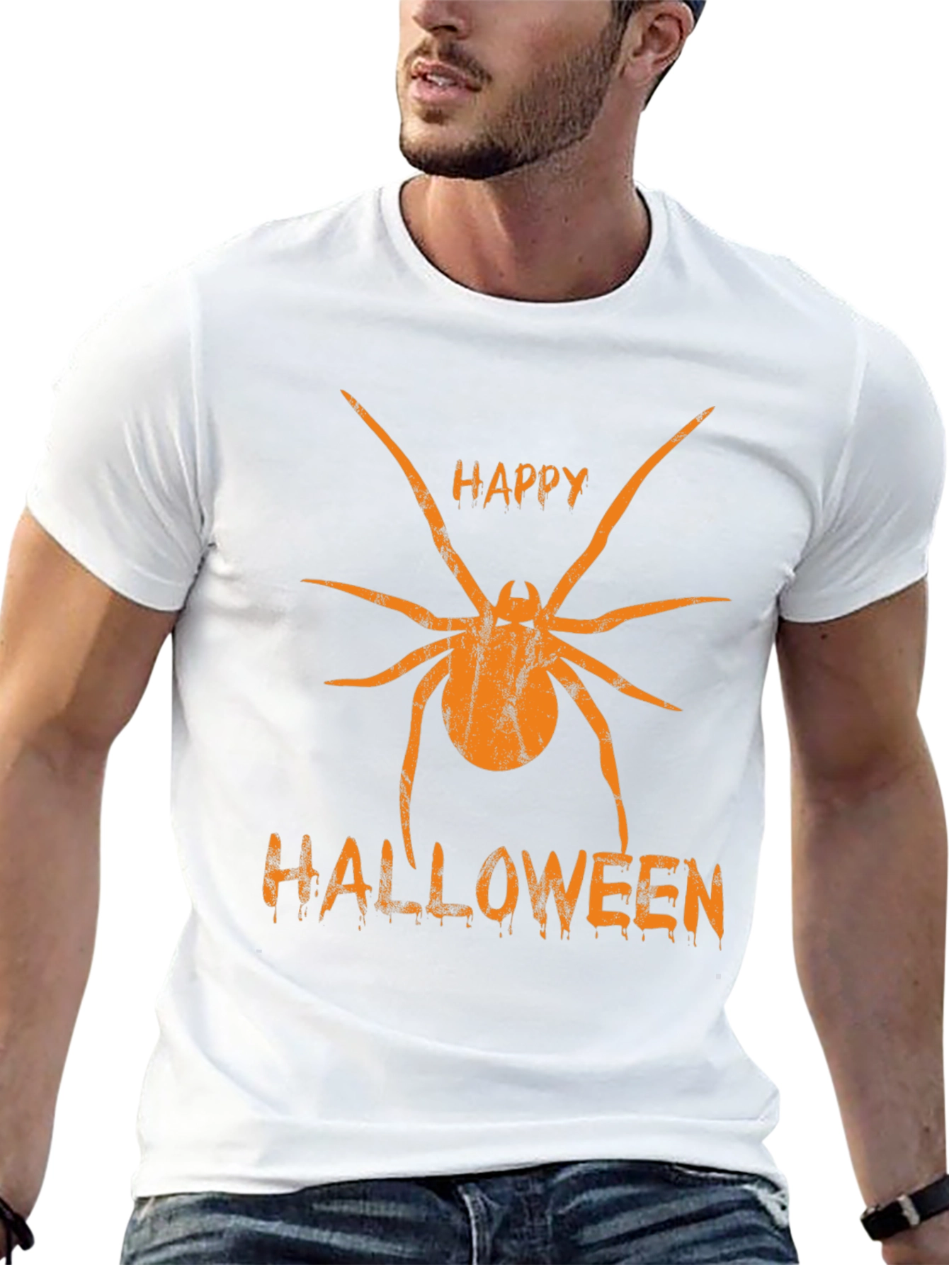 Happy Halloween Spider Graphic Tee - Black
