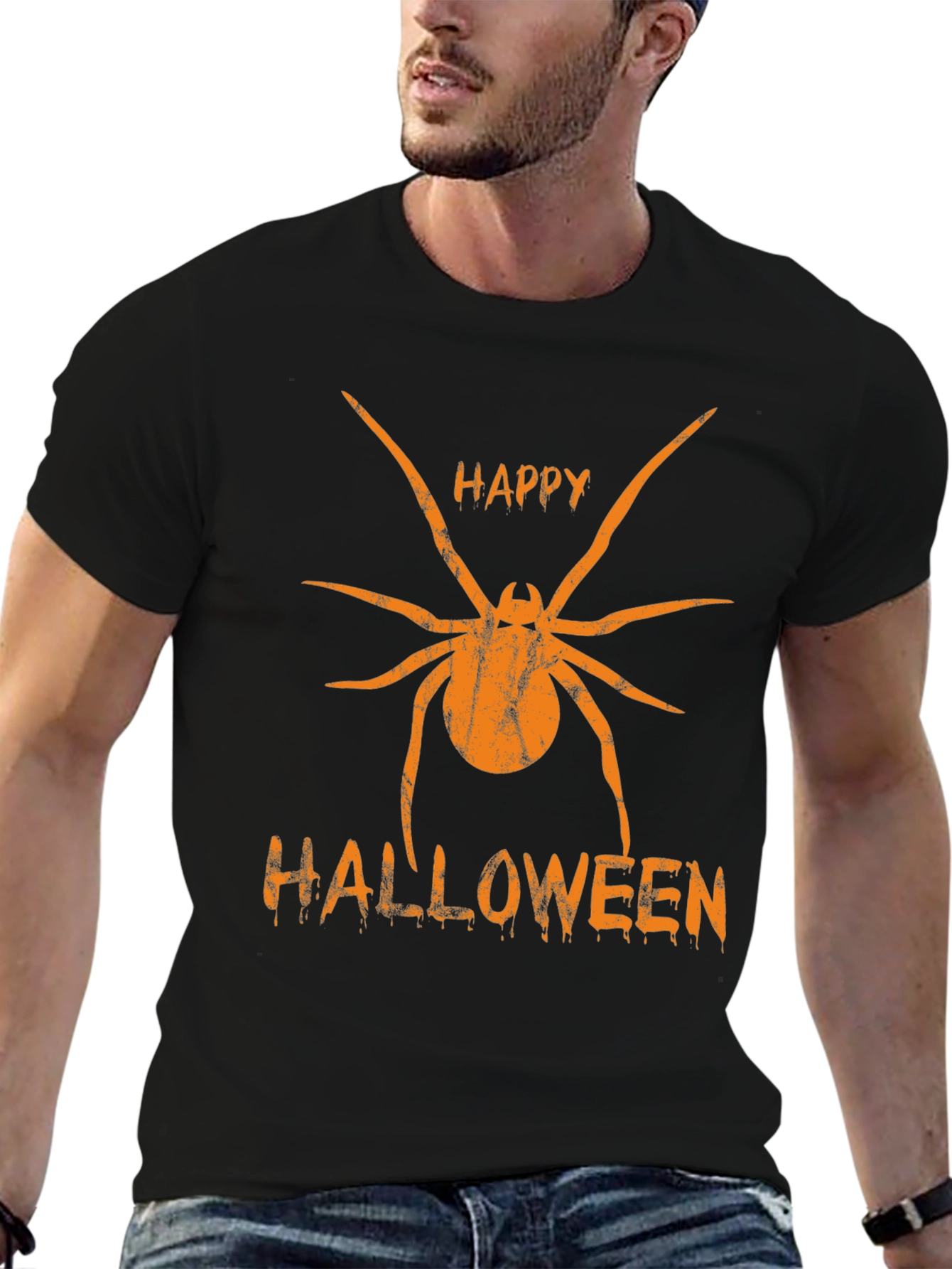 Happy Halloween Spider Graphic Tee - Black