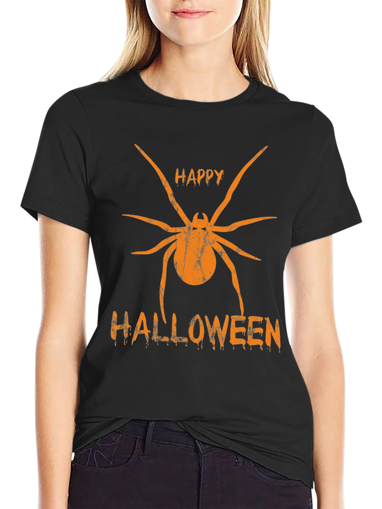 Happy Halloween Spider Graphic Tee - Black