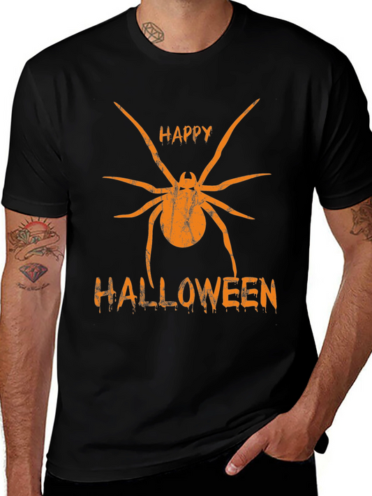 Happy Halloween Spider Graphic Tee - Black