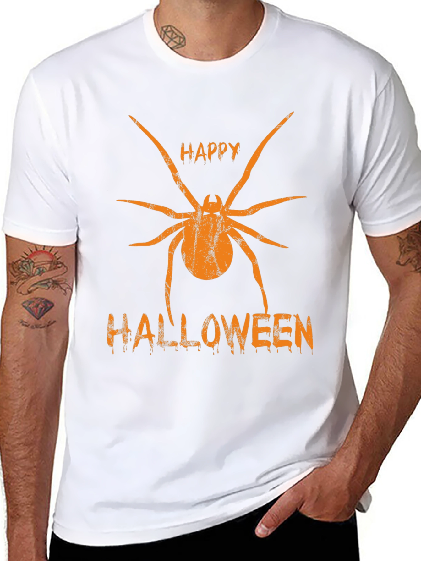 Happy Halloween Spider Graphic Tee - Black