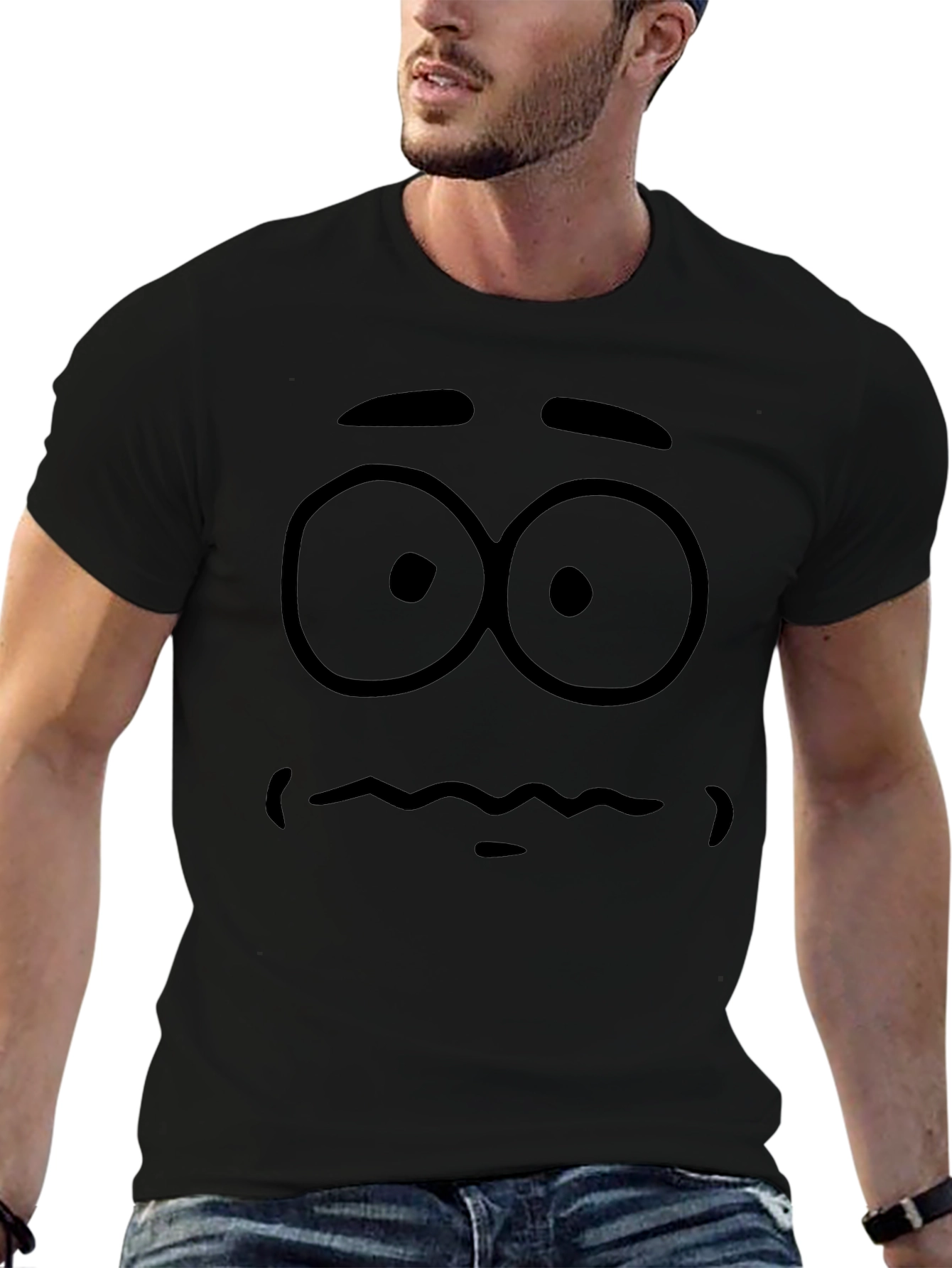 Cartoon Face Graphic Tee - Unisex Black T-Shirt