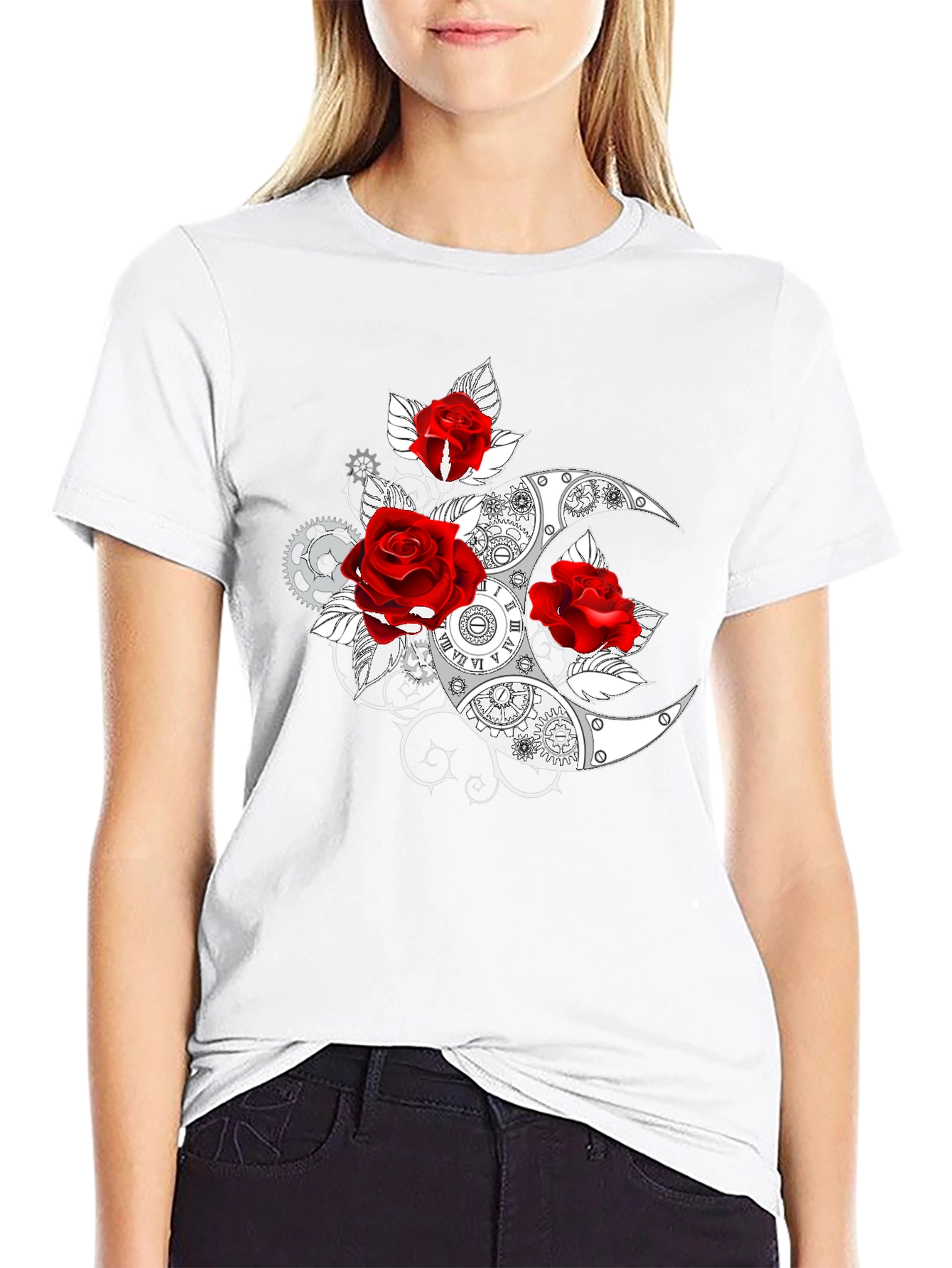 Steampunk Rose & Moon Graphic T-Shirt