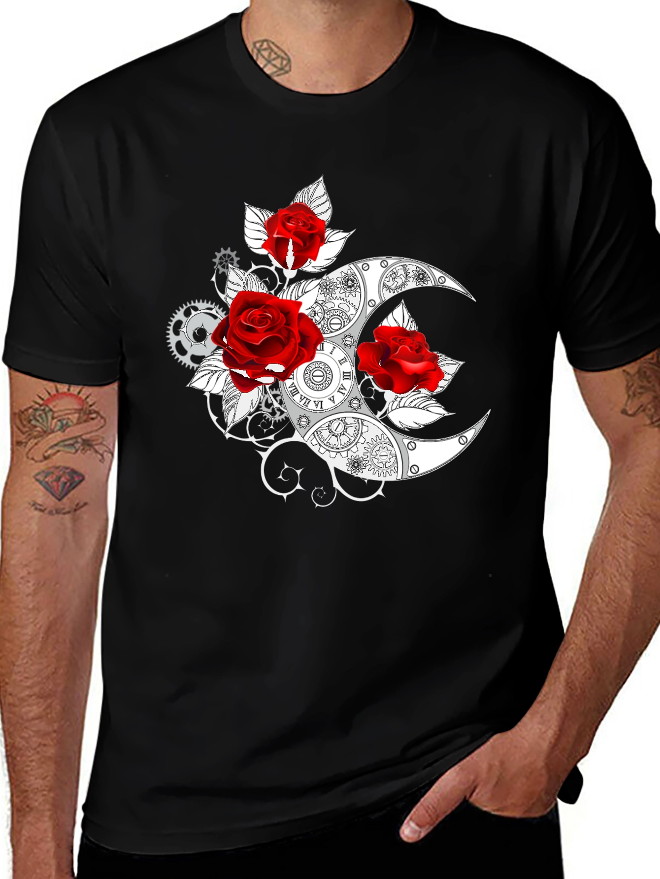 Steampunk Rose & Moon Graphic T-Shirt