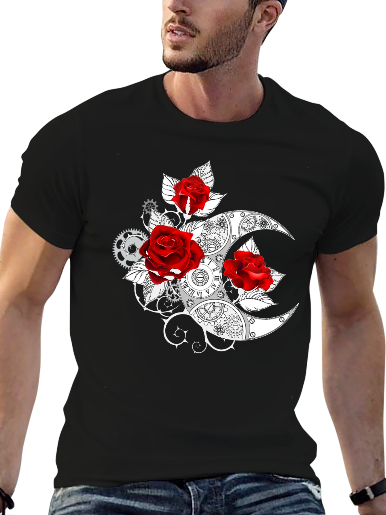 Steampunk Rose & Moon Graphic T-Shirt