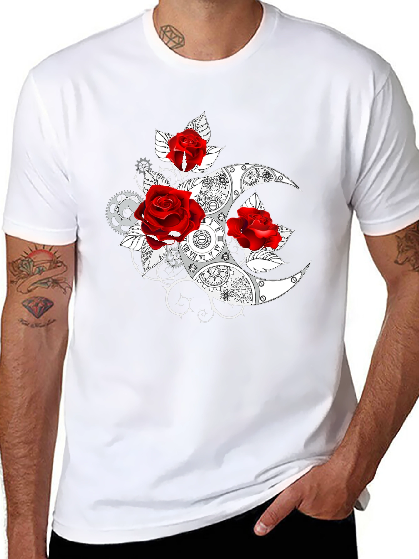 Steampunk Rose & Moon Graphic T-Shirt