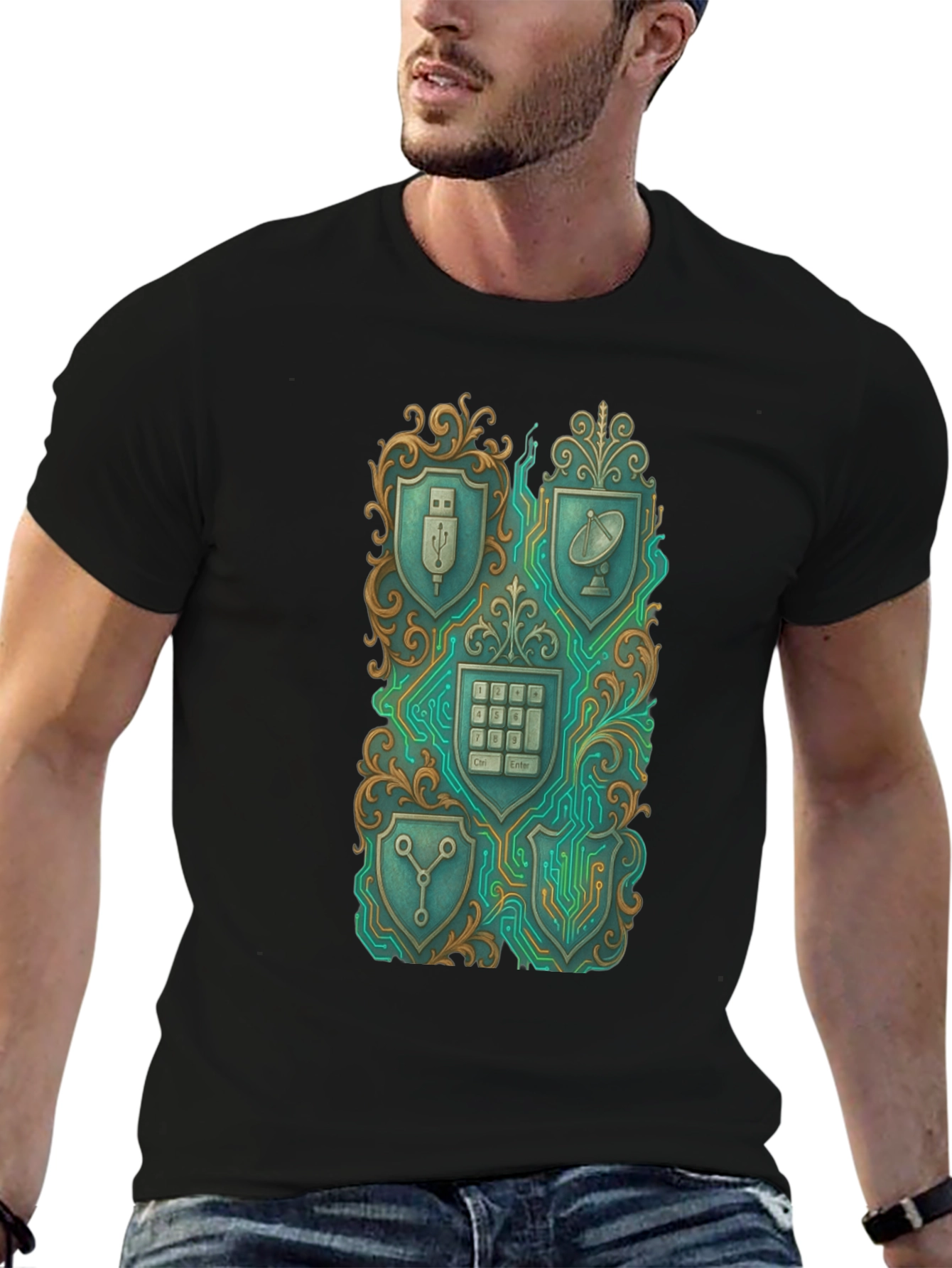 Tech Shield Tee - Gadget Crest Black T-Shirt