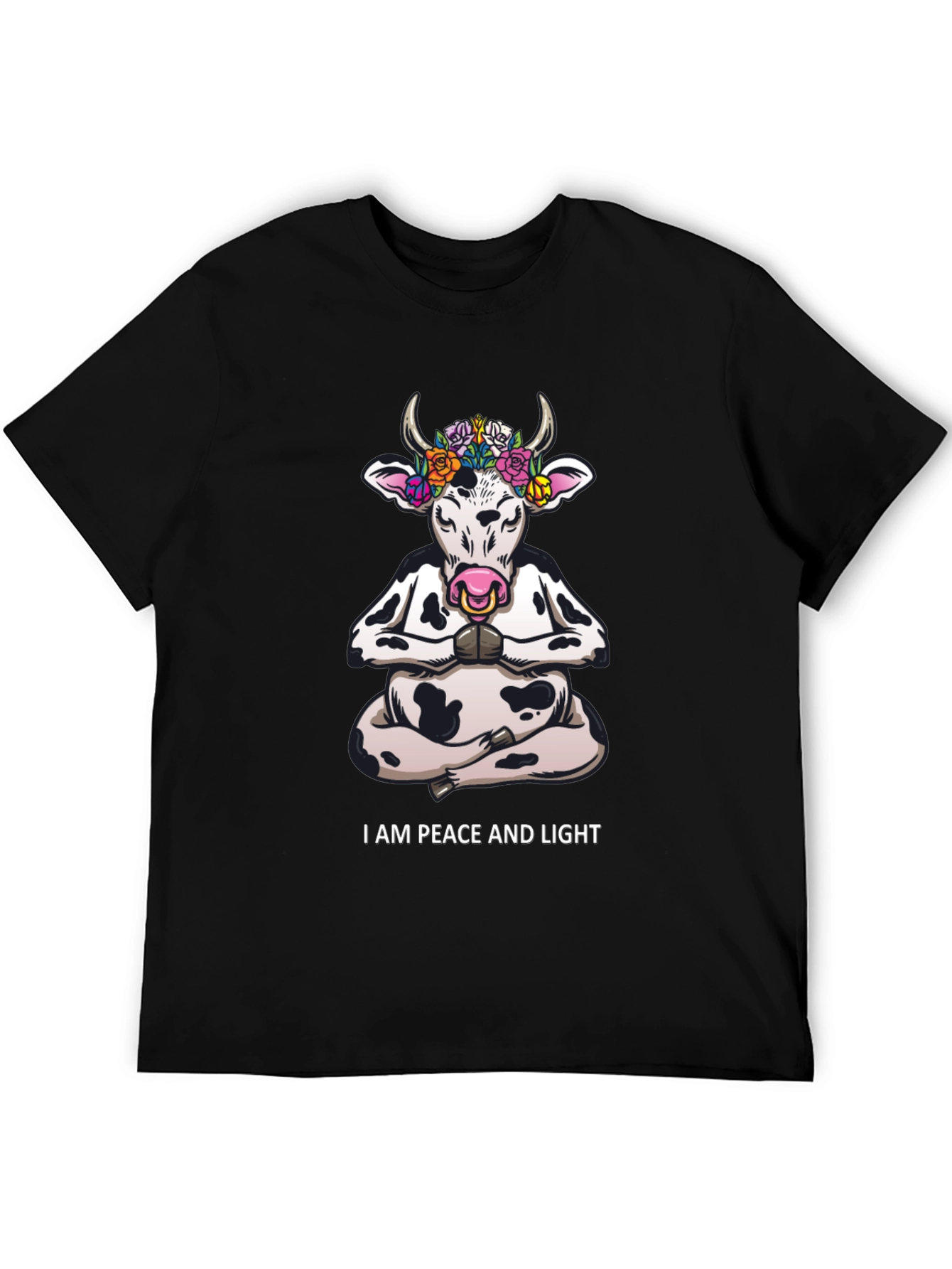 Peace & Light Yoga Cow Graphic T-Shirt