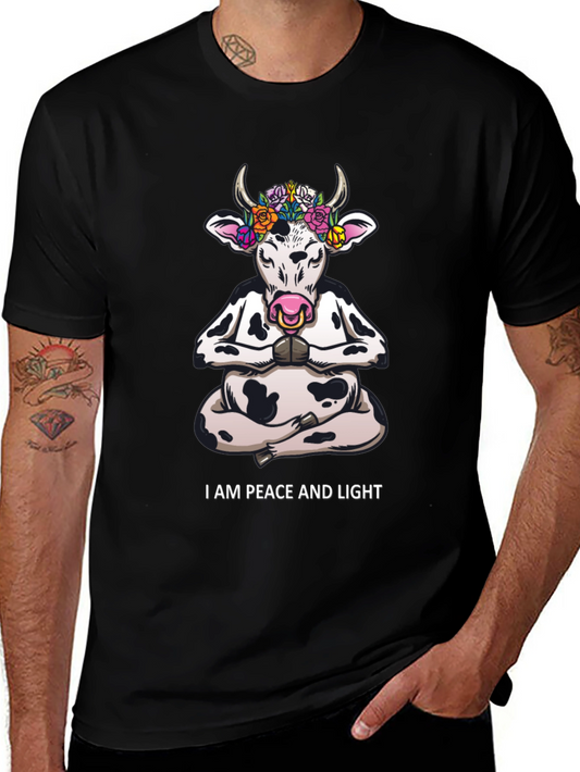 Peace & Light Yoga Cow Graphic T-Shirt