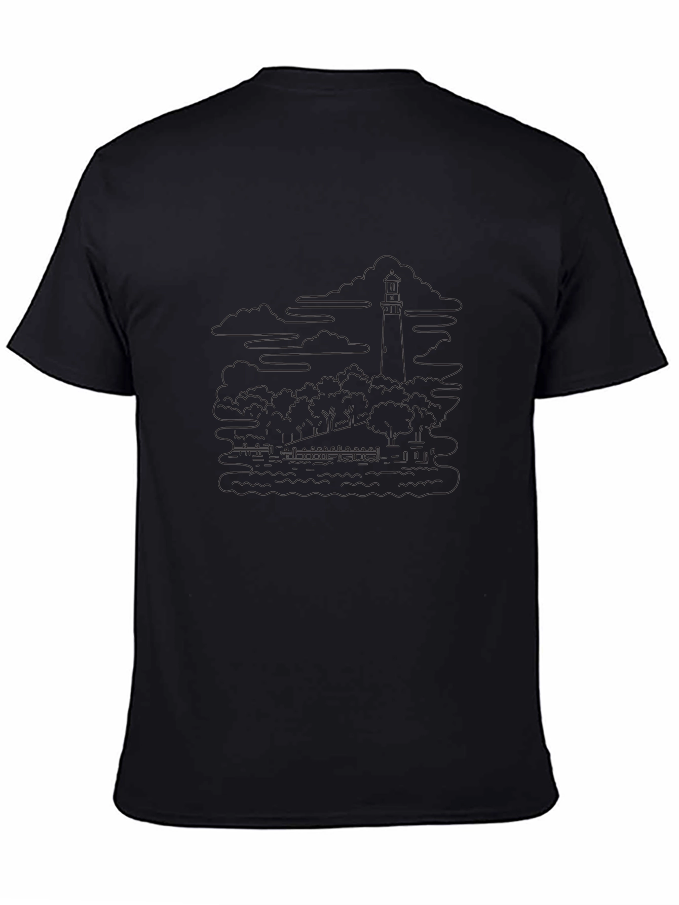Mens Black Lighthouse Graphic Tee - Coastal Style