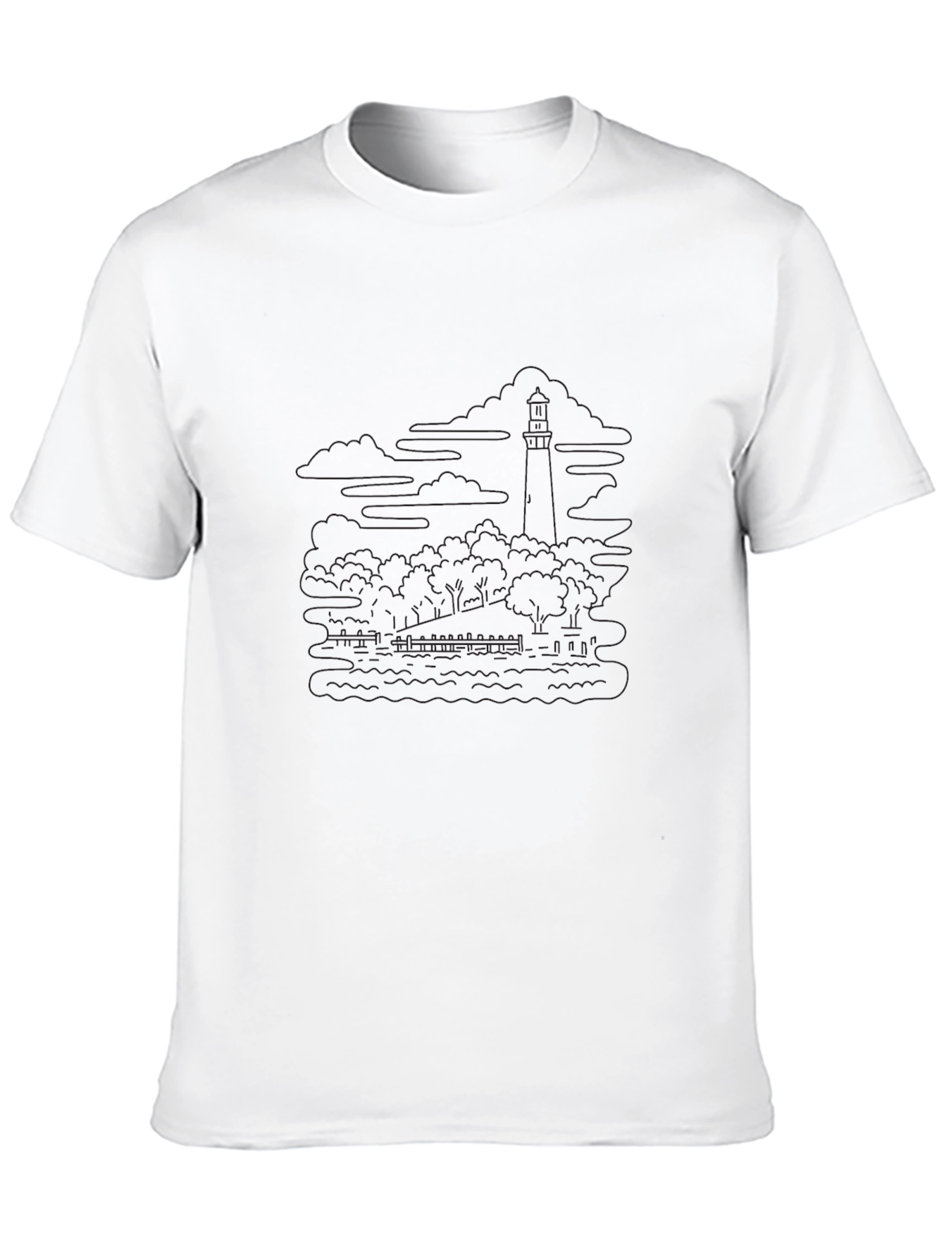 Mens Black Lighthouse Graphic Tee - Coastal Style