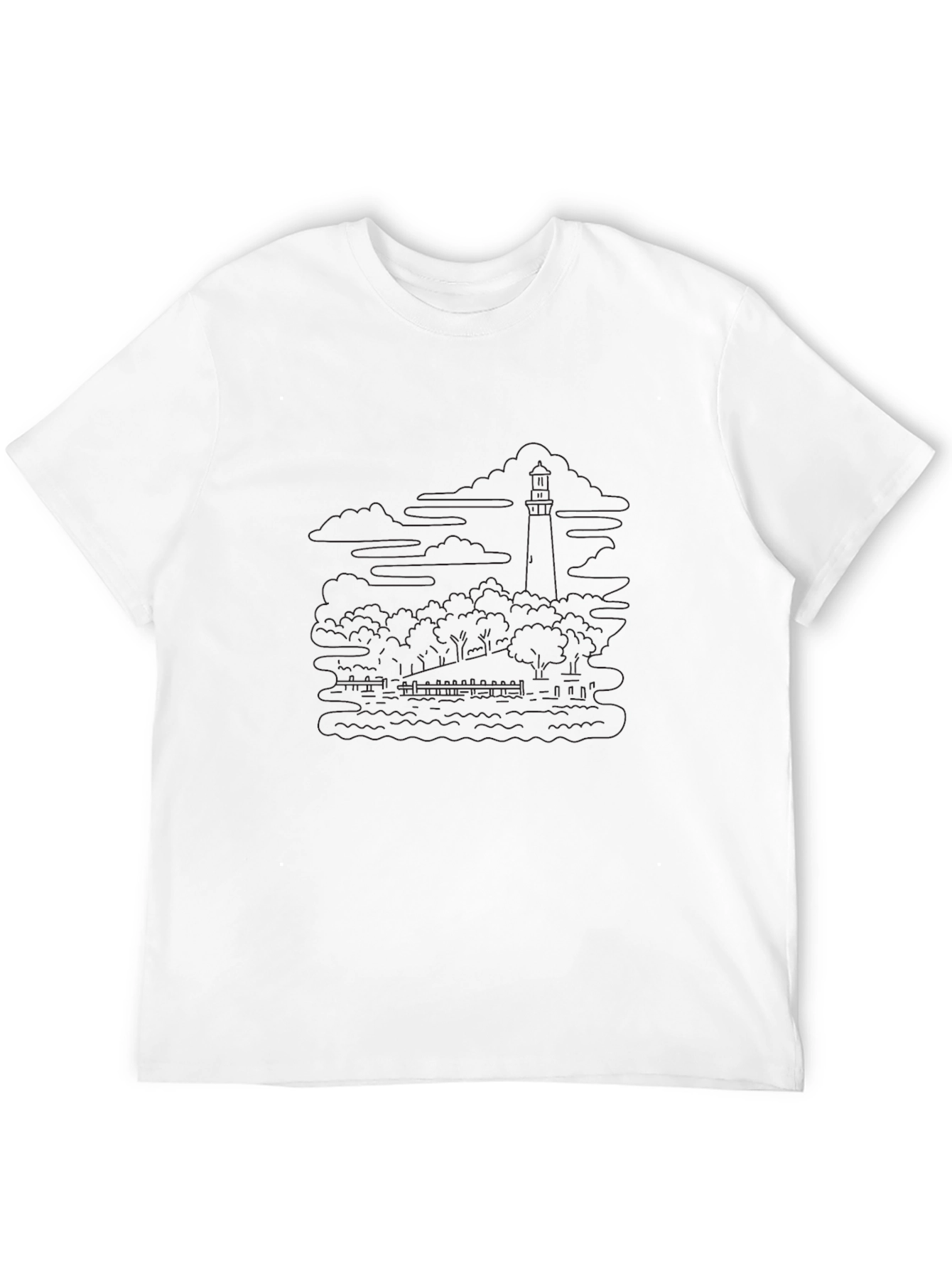 Mens Black Lighthouse Graphic Tee - Coastal Style