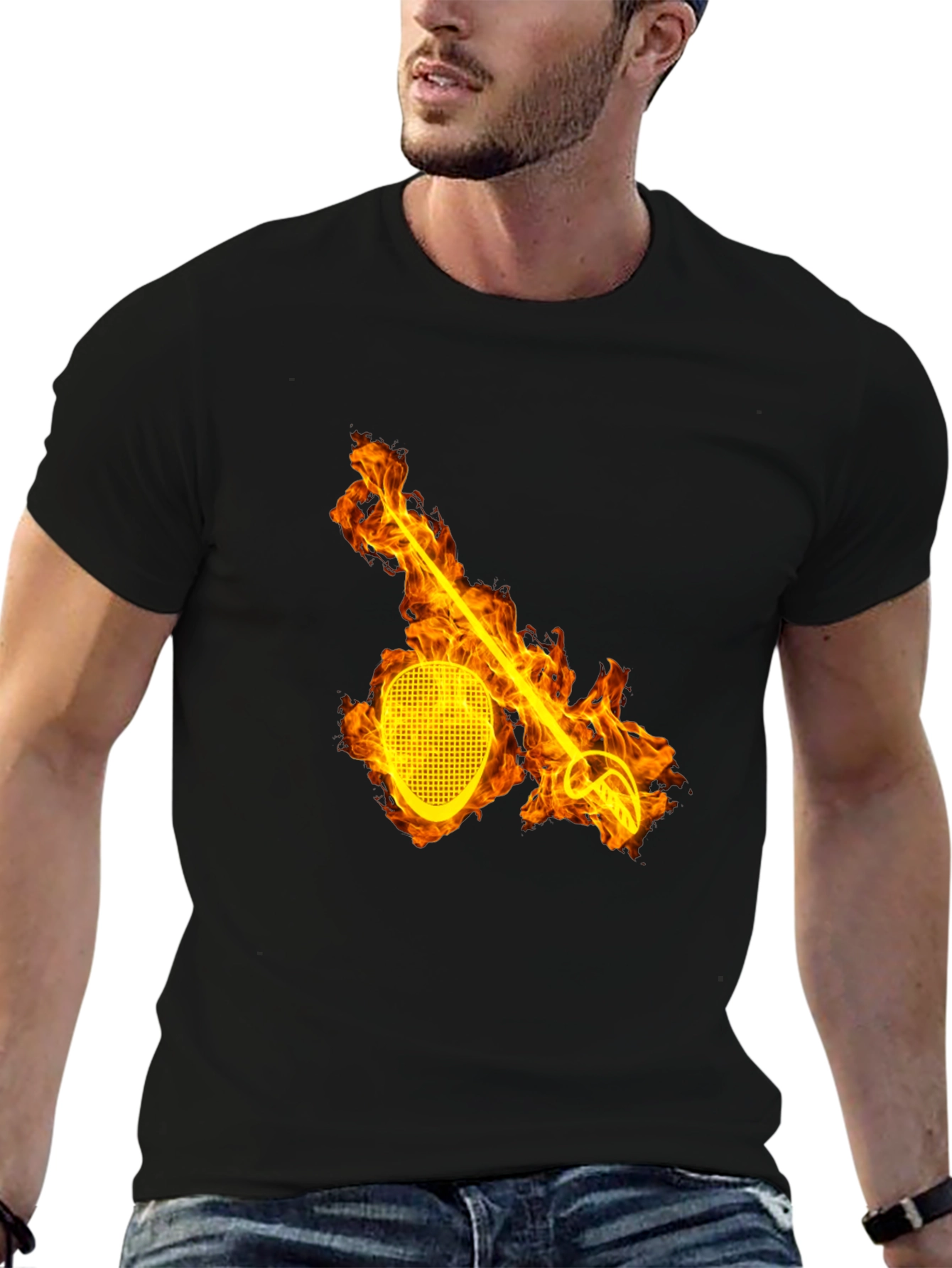 Flaming Fencing T-Shirt - Black Graphic Tee
