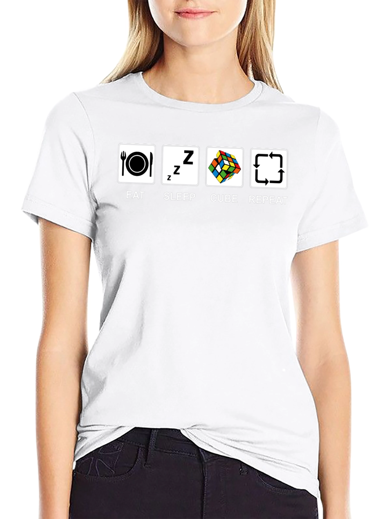 Eat Sleep Cube Repeat Black T-Shirt