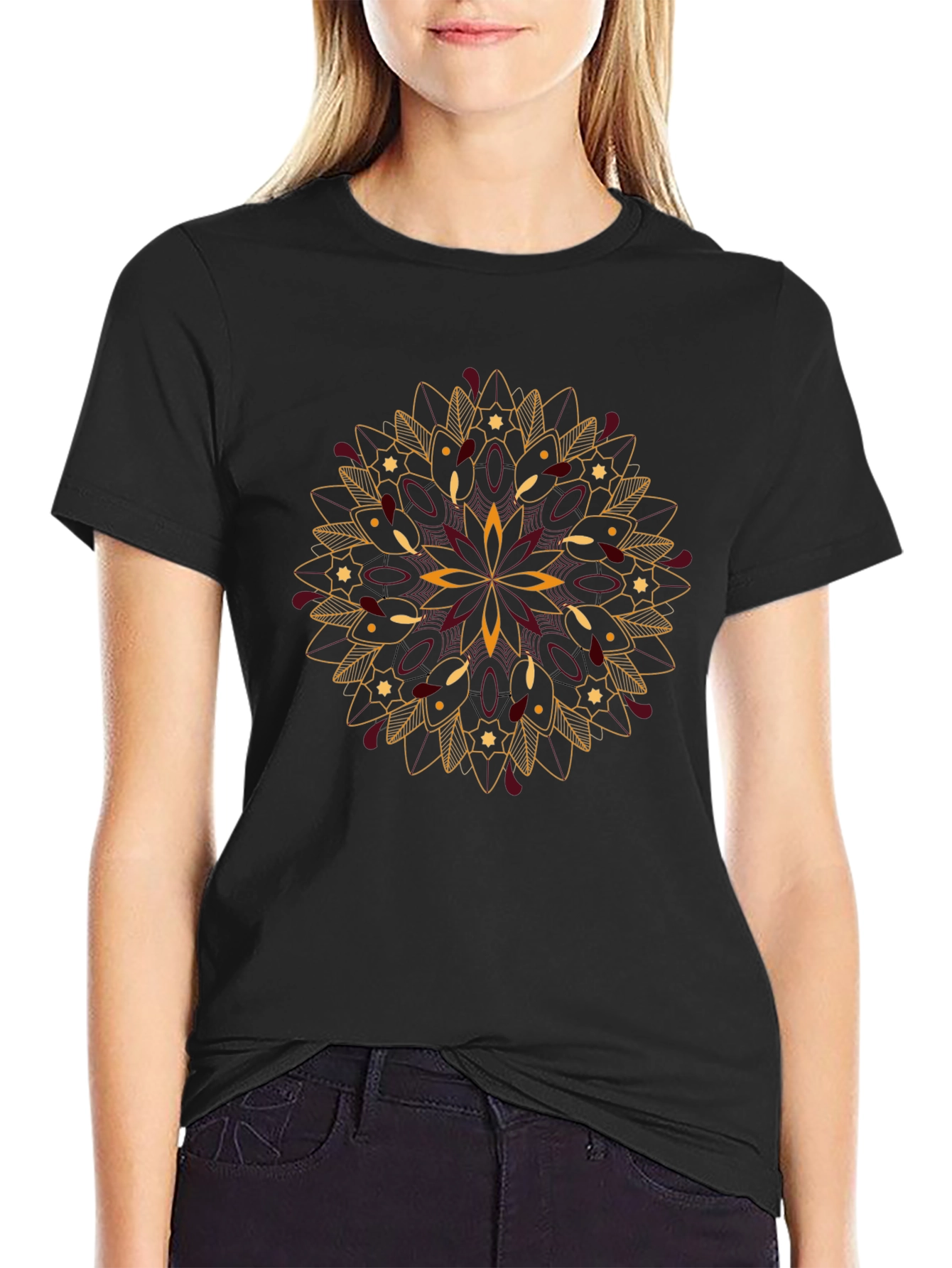 Mandala Print Black T-Shirt