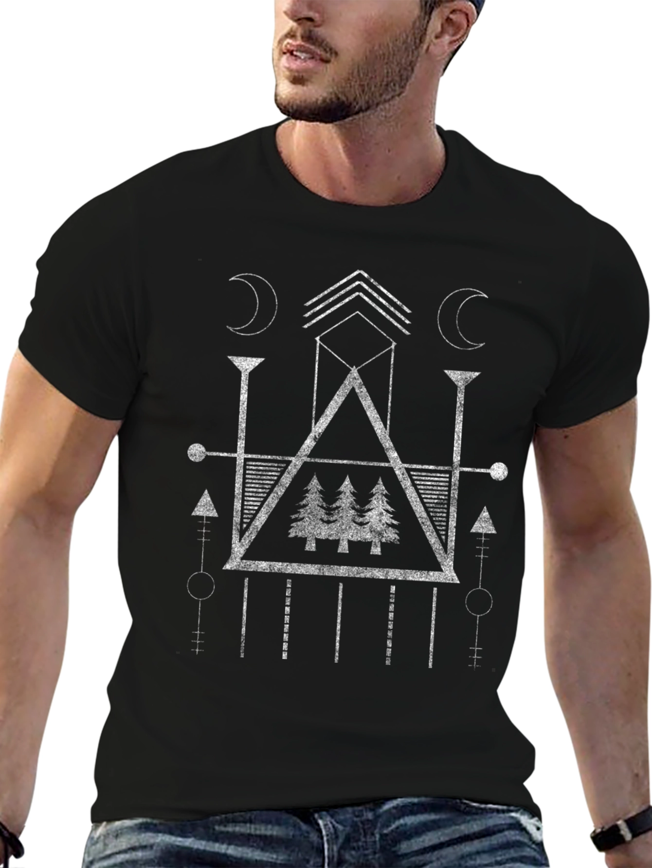 Geometric Forest Graphic T-Shirt - Mens Black Tee