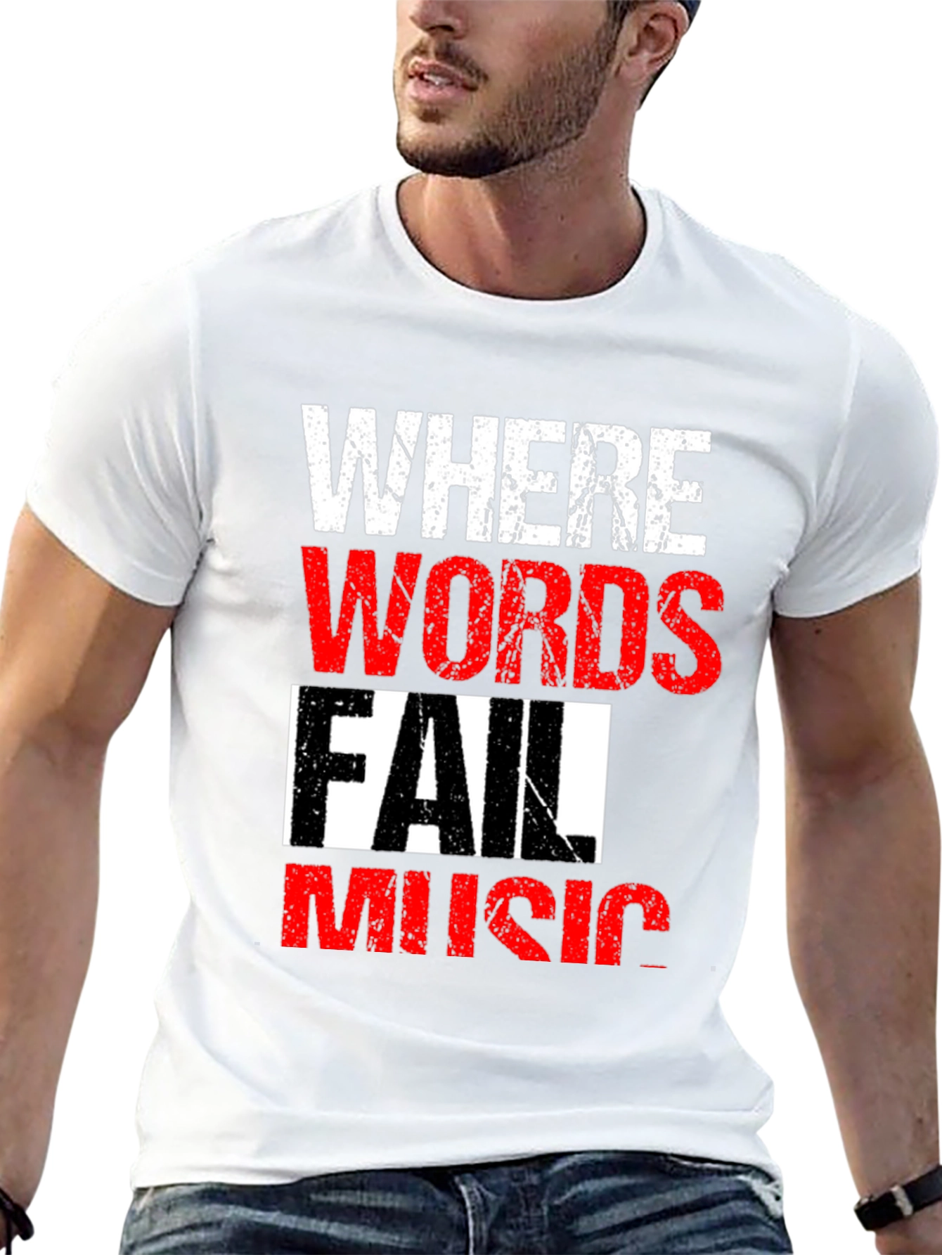 Where Words Fail Music Mens Black T-Shirt