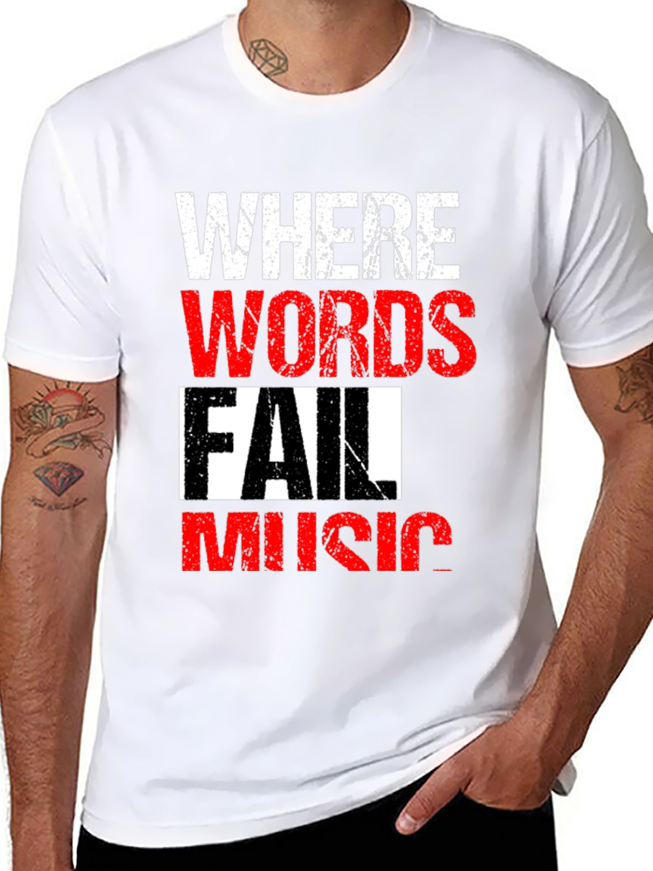 Where Words Fail Music Mens Black T-Shirt