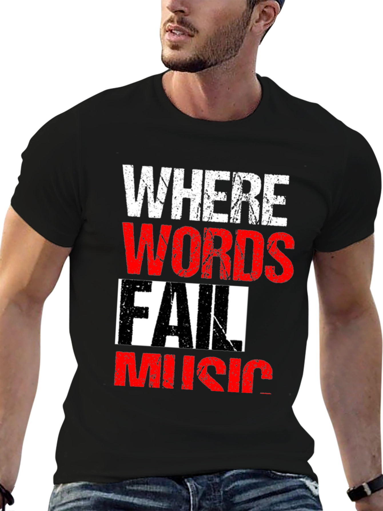 Where Words Fail Music Mens Black T-Shirt