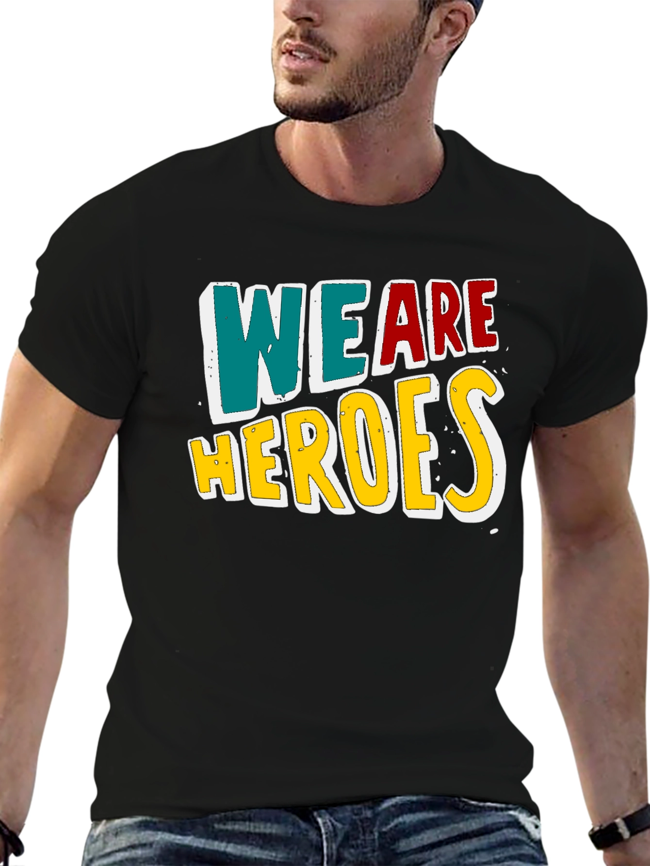 We Are Heroes Graphic Print Black T-Shirt