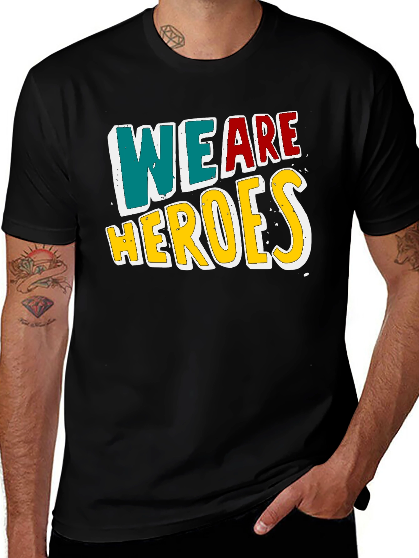 We Are Heroes Graphic Print Black T-Shirt