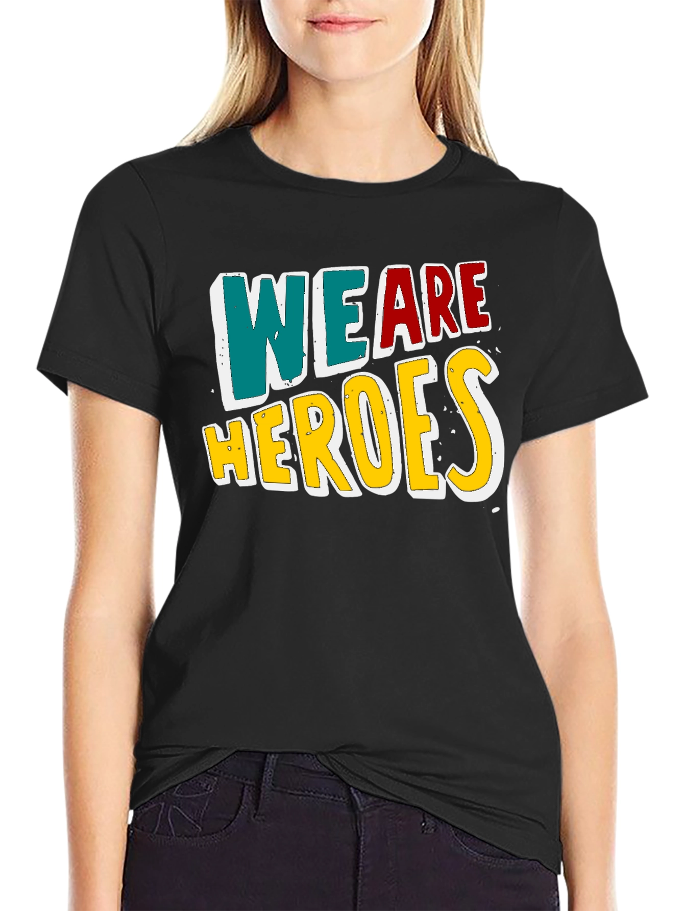 We Are Heroes Graphic Print Black T-Shirt