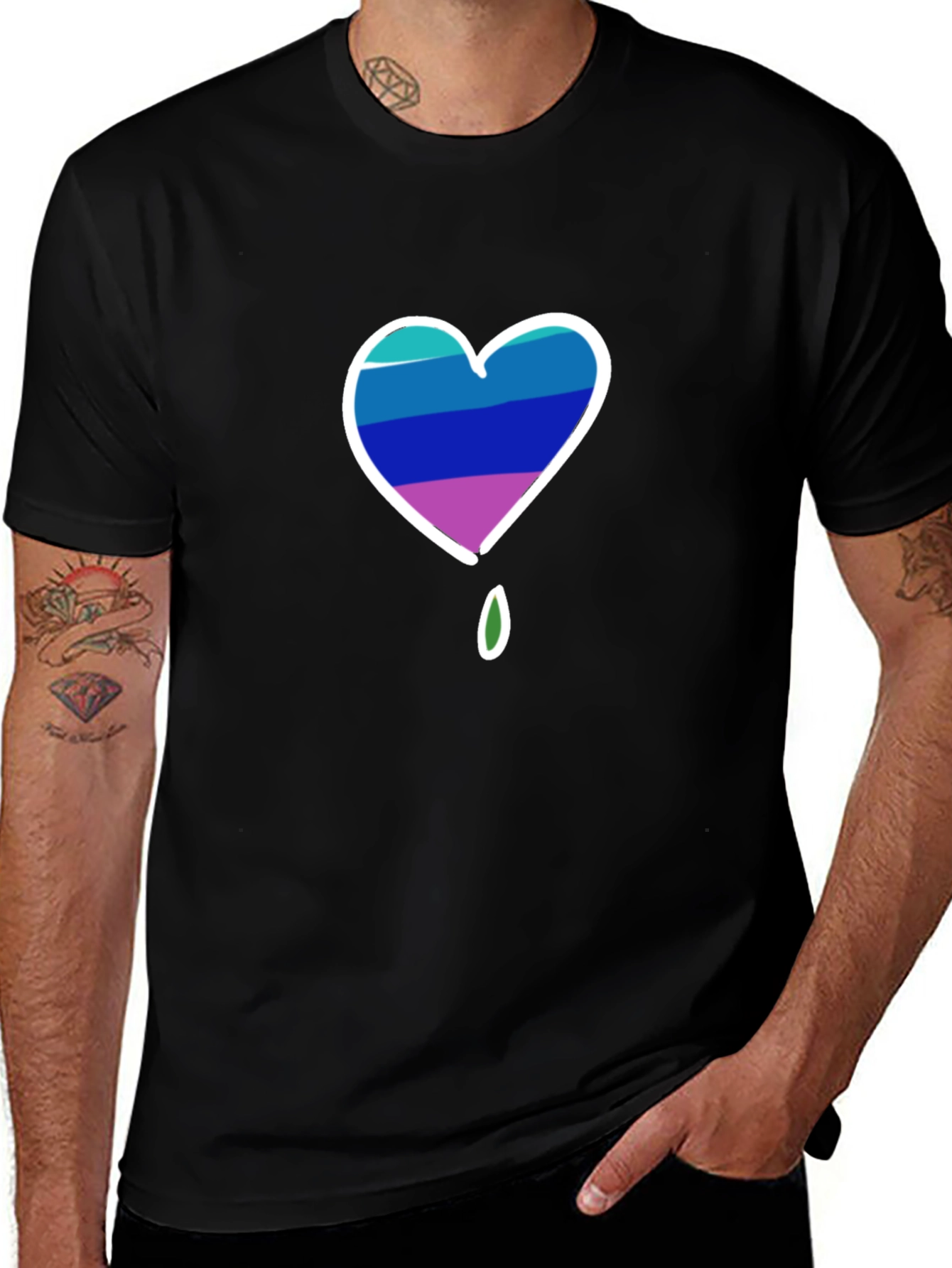 Mens Black T-Shirt with Heart Graphic