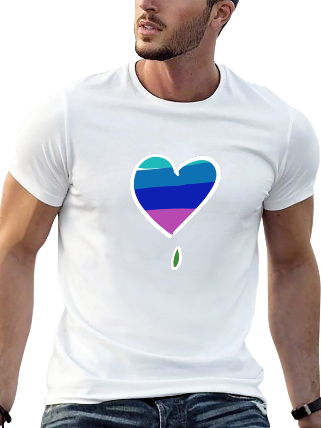 Mens Black T-Shirt with Heart Graphic